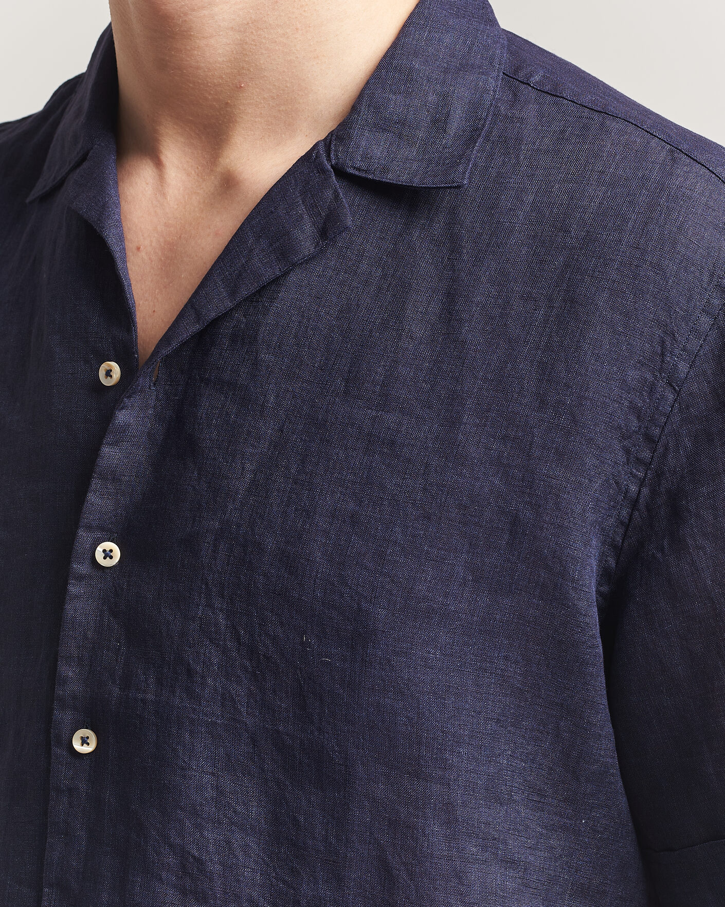Uomini | Camicie | Stenströms | Short Sleeve Linen Shirt Navy