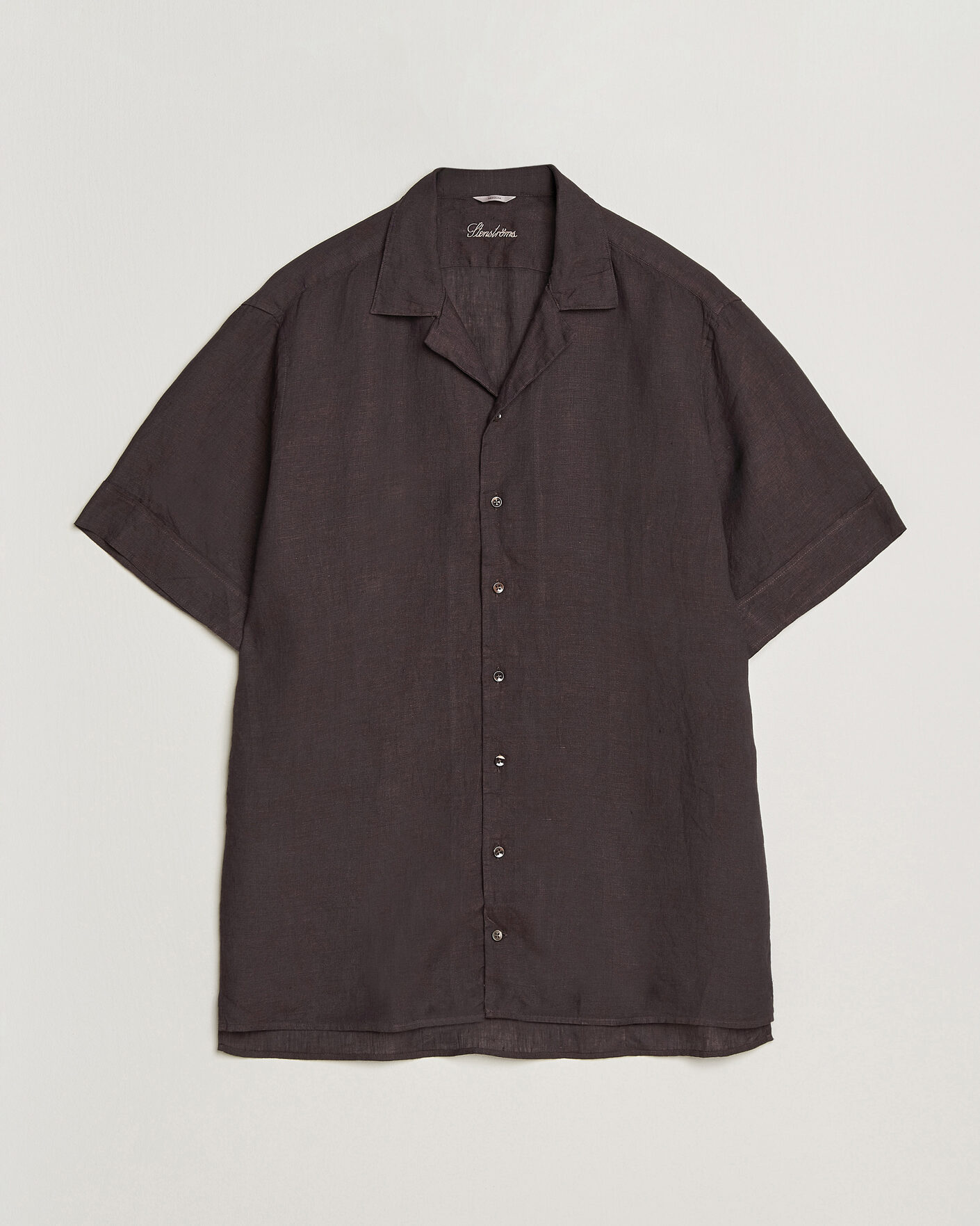 Uomini | Camicie | Stenströms | Short Sleeve Linen Shirt Dark Brown