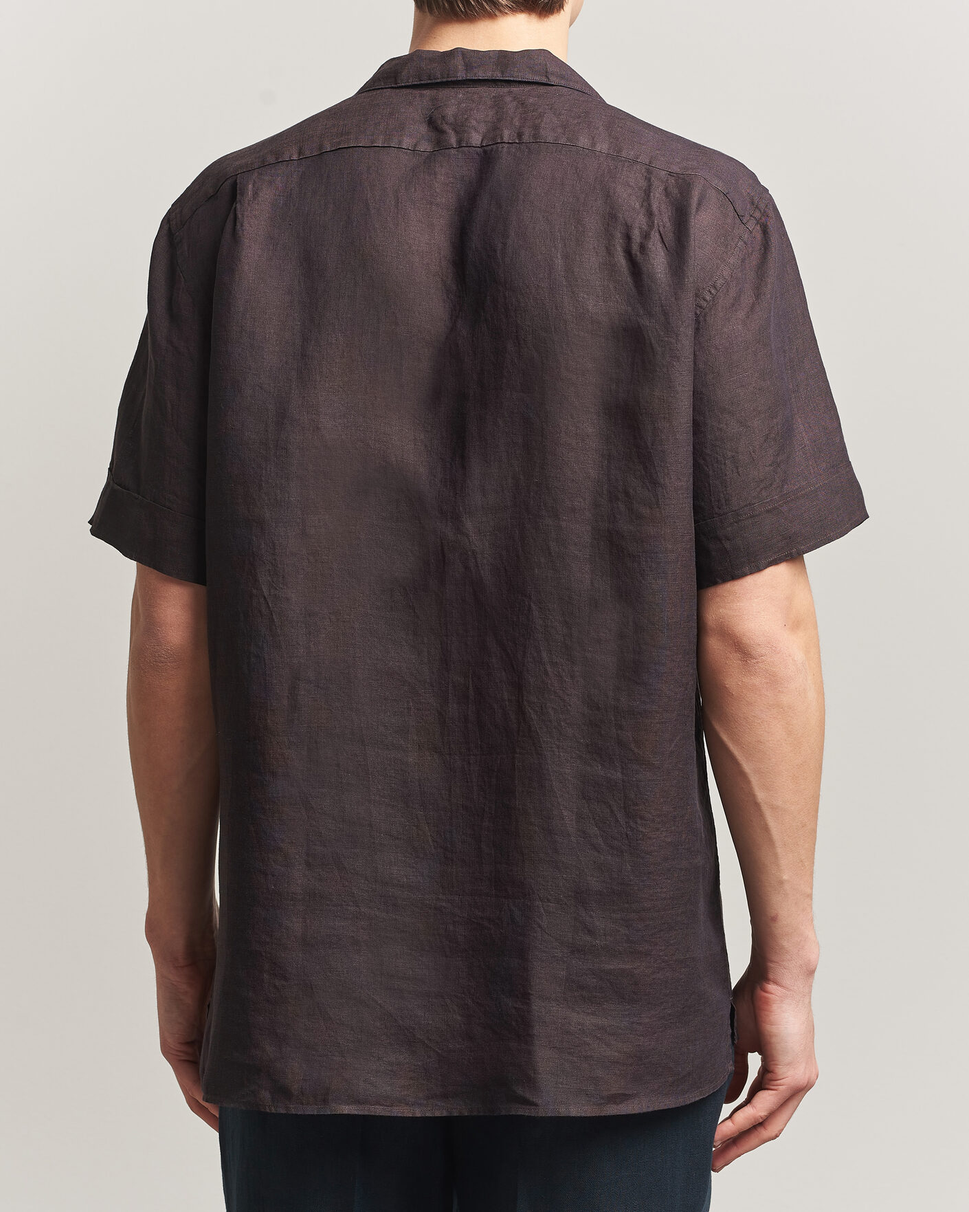 Uomini | Camicie | Stenströms | Short Sleeve Linen Shirt Dark Brown