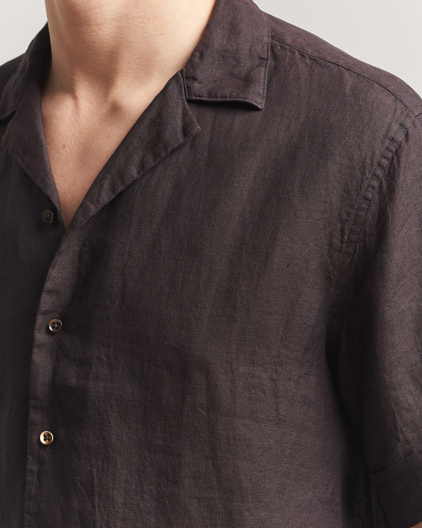 Uomini | Camicie | Stenströms | Short Sleeve Linen Shirt Dark Brown