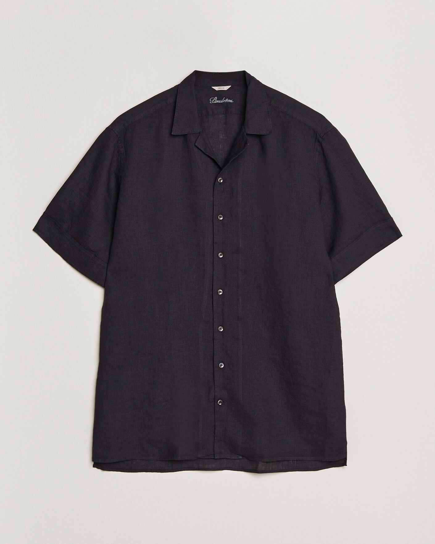 Uomini | Camicie | Stenströms | Short Sleeve Linen Shirt Black