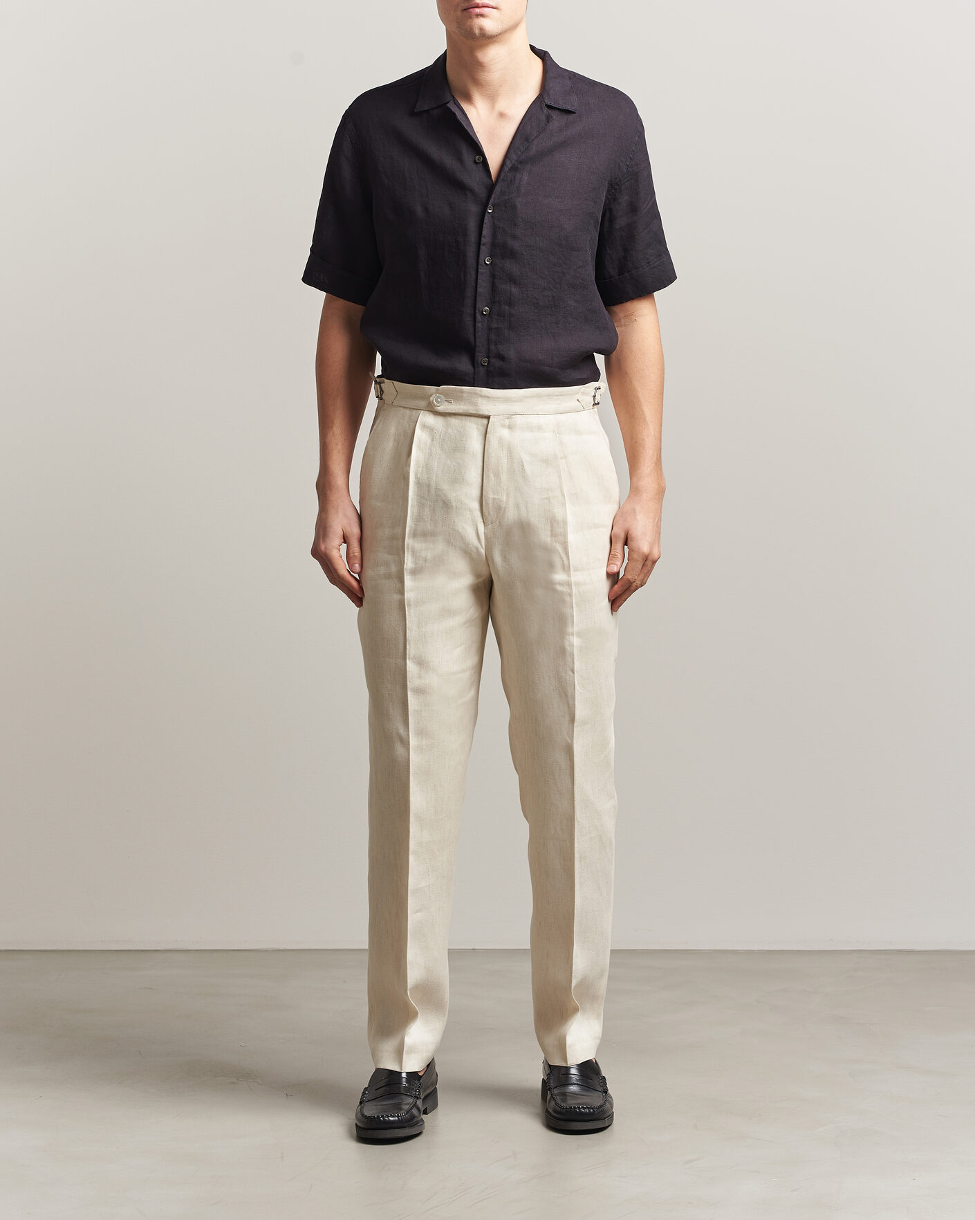 Uomini | Camicie | Stenströms | Short Sleeve Linen Shirt Black