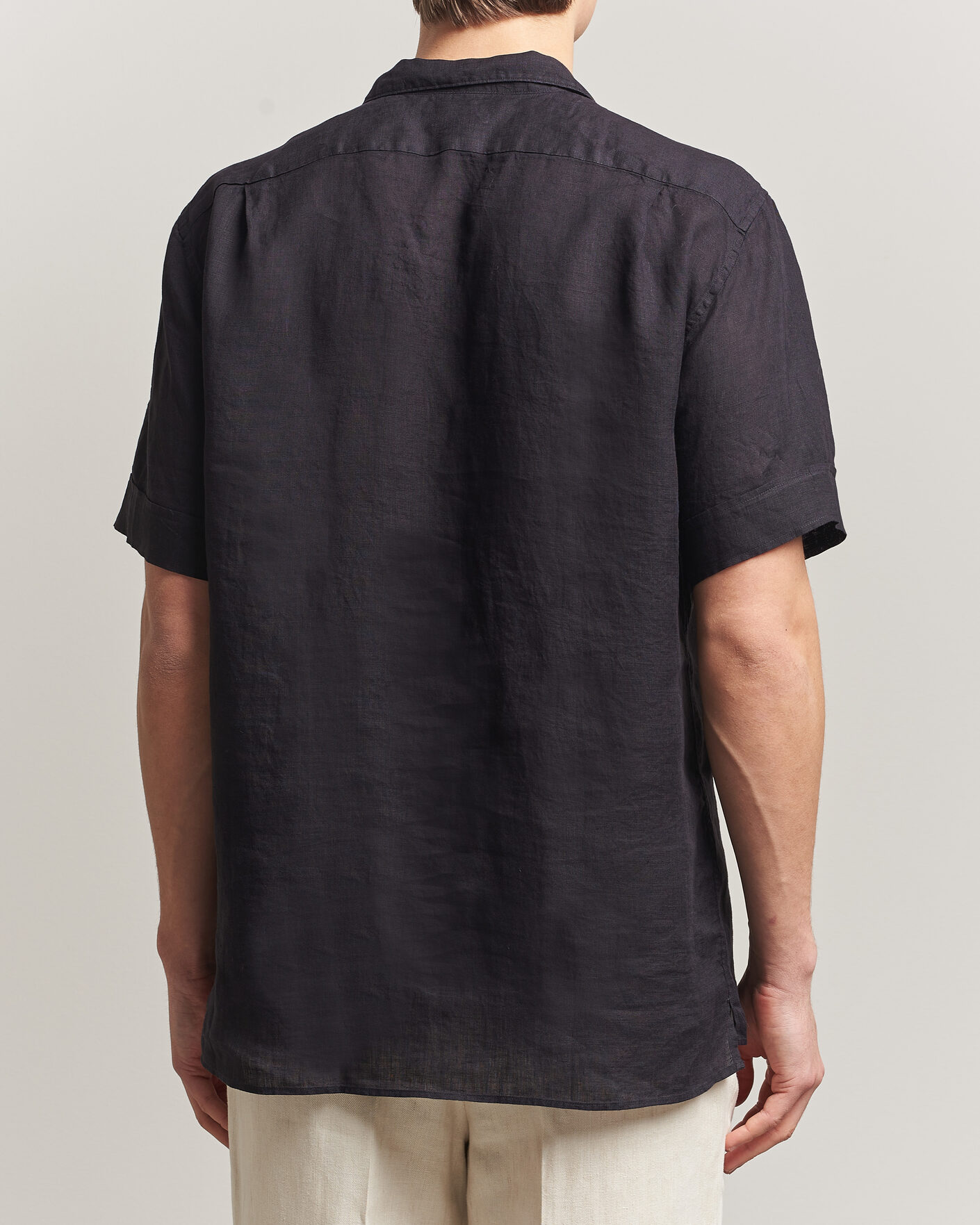 Uomini | Camicie | Stenströms | Short Sleeve Linen Shirt Black