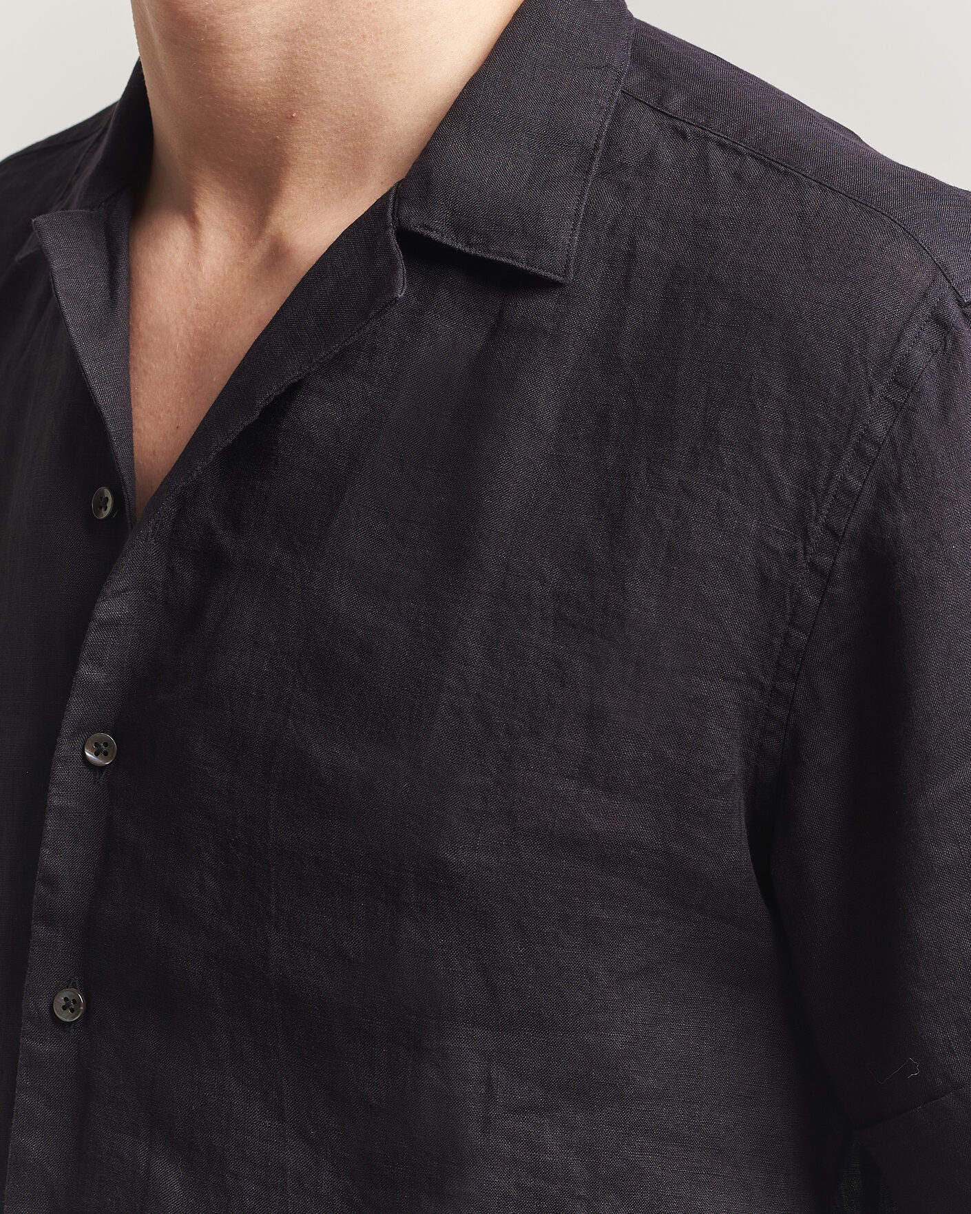 Uomini | Camicie | Stenströms | Short Sleeve Linen Shirt Black