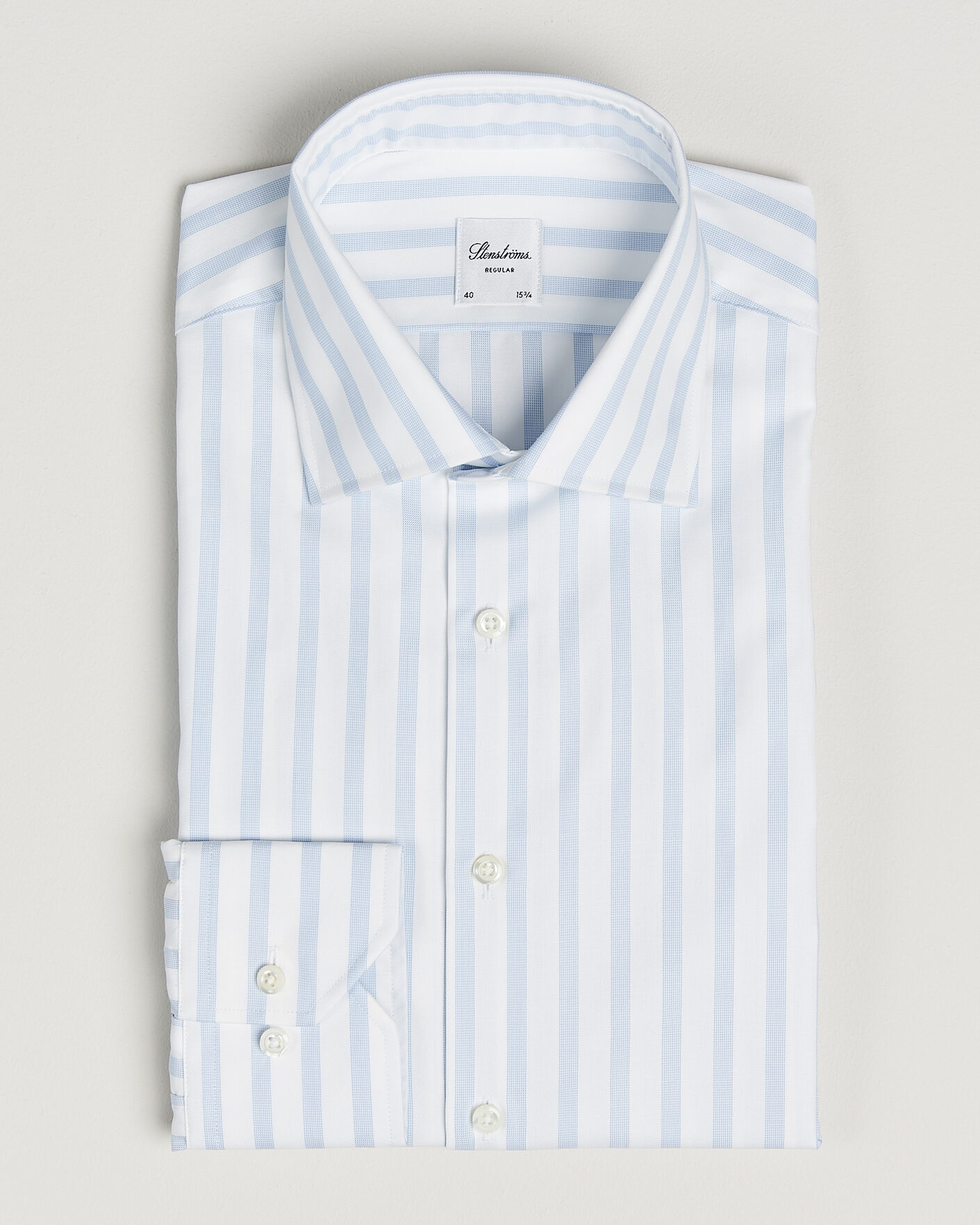 Uomini | Camicie | Stenströms | Regular Wide Stripe Twill Shirt Light Blue