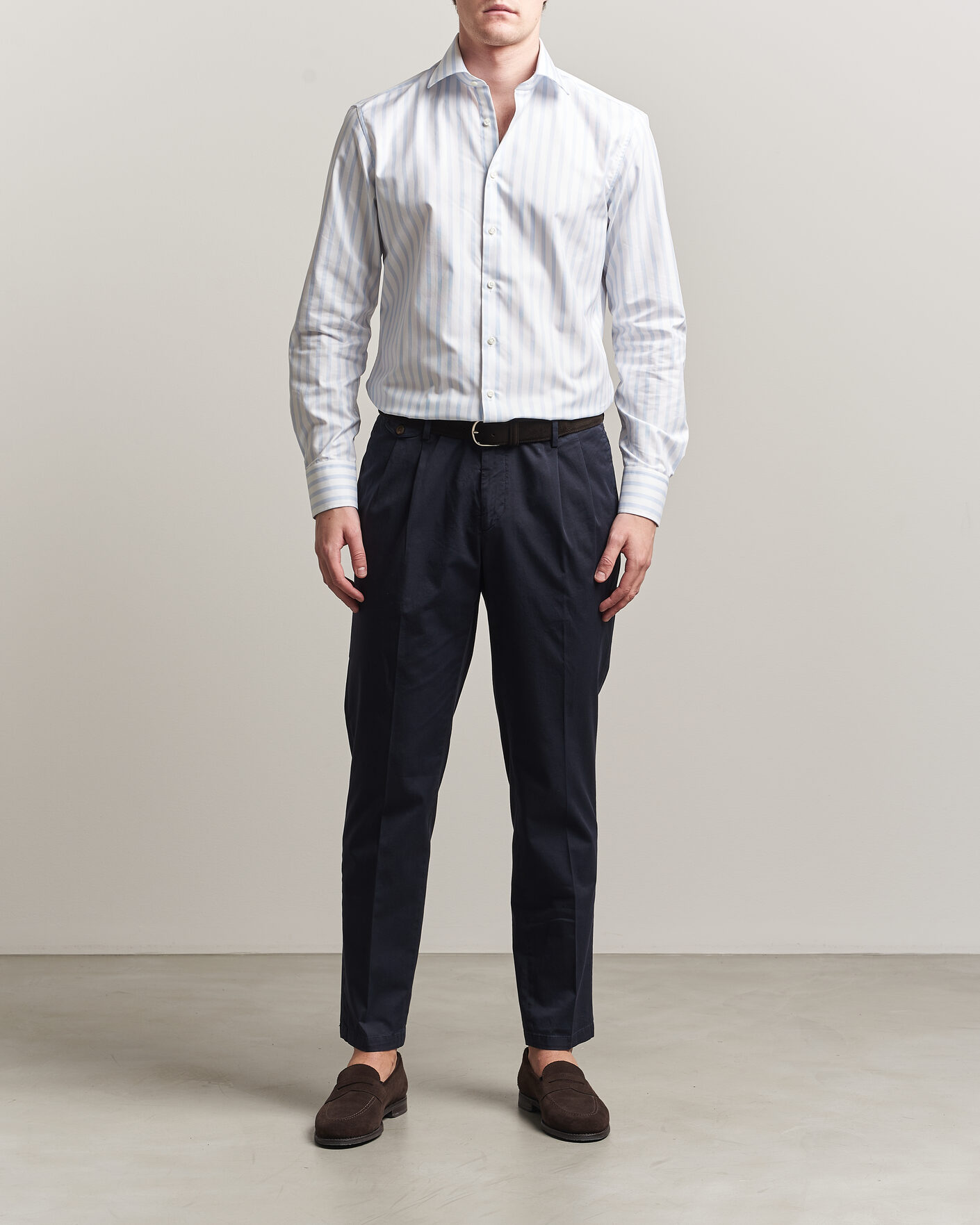Uomini | Camicie | Stenströms | Regular Wide Stripe Twill Shirt Light Blue