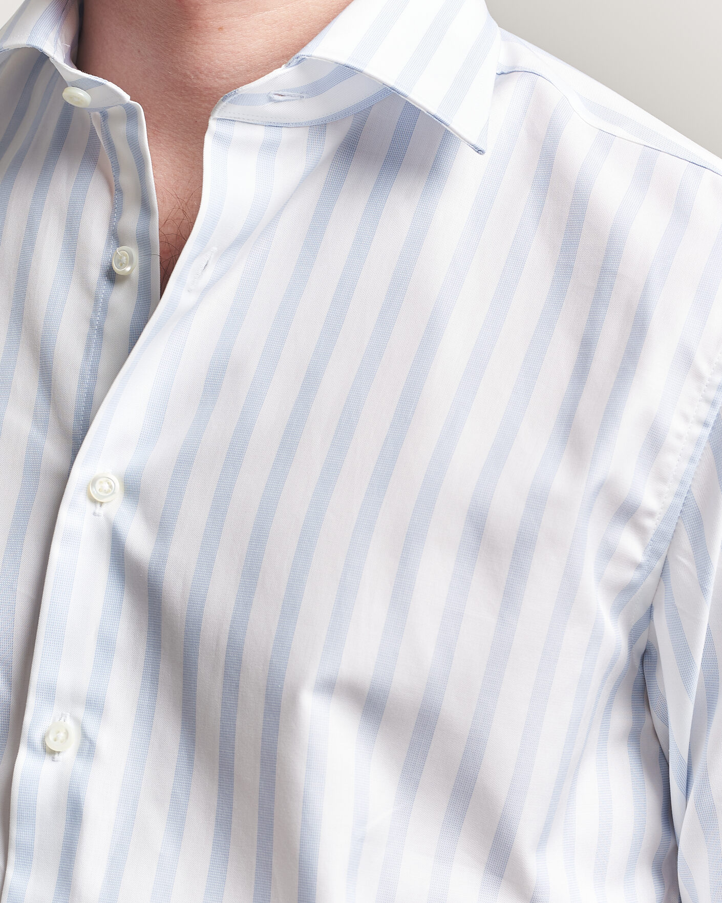 Uomini | Camicie | Stenströms | Regular Wide Stripe Twill Shirt Light Blue