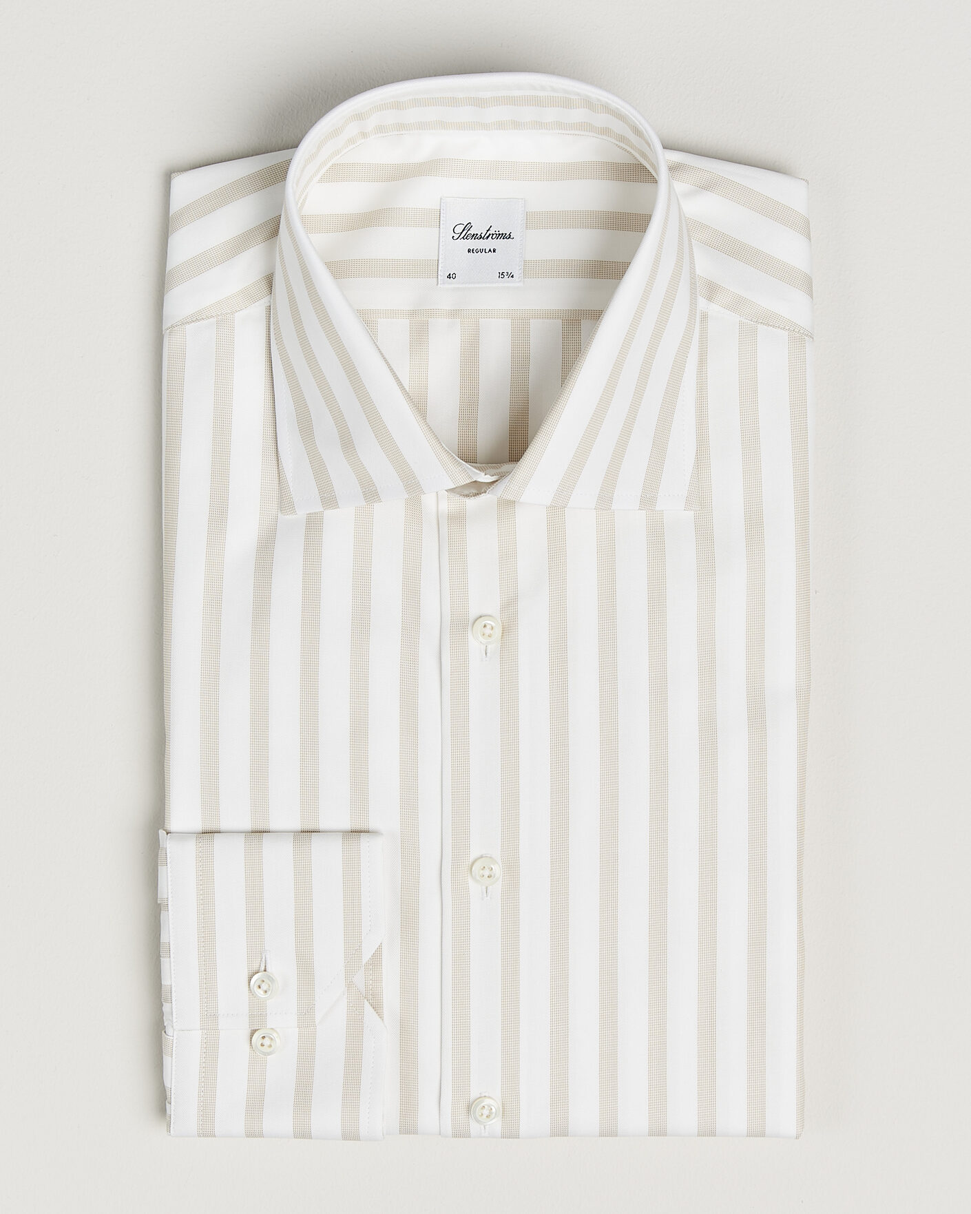 Uomini | Camicie | Stenströms | Regular Wide Stripe Twill Shirt Beige