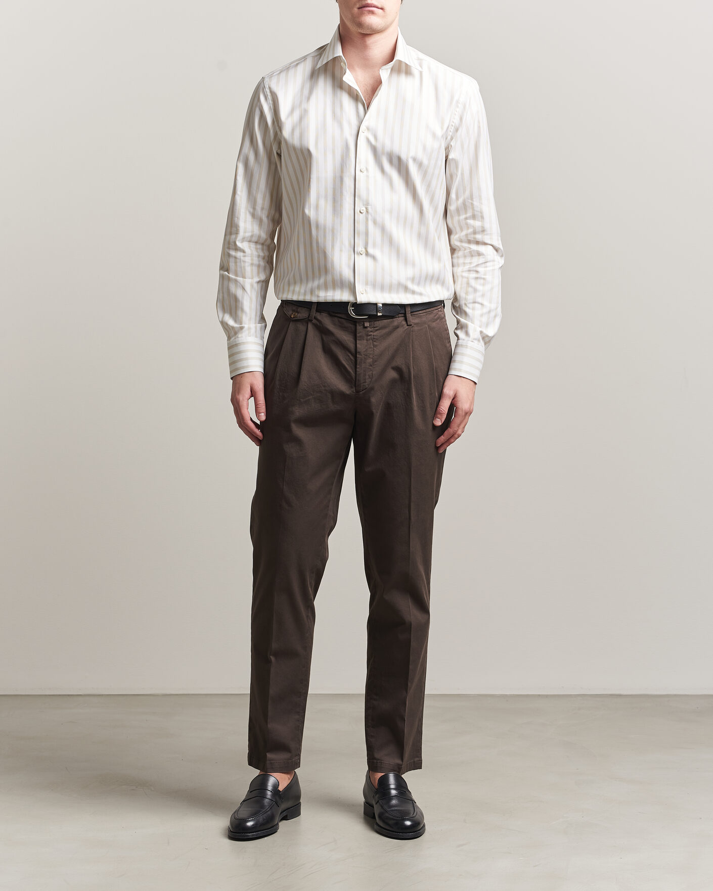 Uomini | Camicie | Stenströms | Regular Wide Stripe Twill Shirt Beige