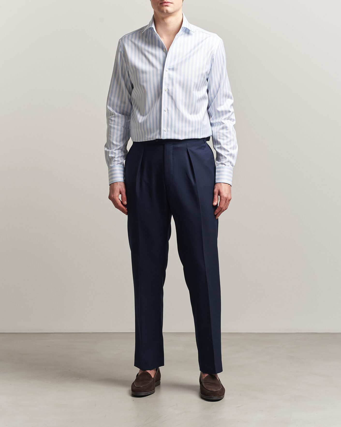 Uomini | Camicie | Stenströms | Regular Fit One Piece Collar Striped Shirt Blue