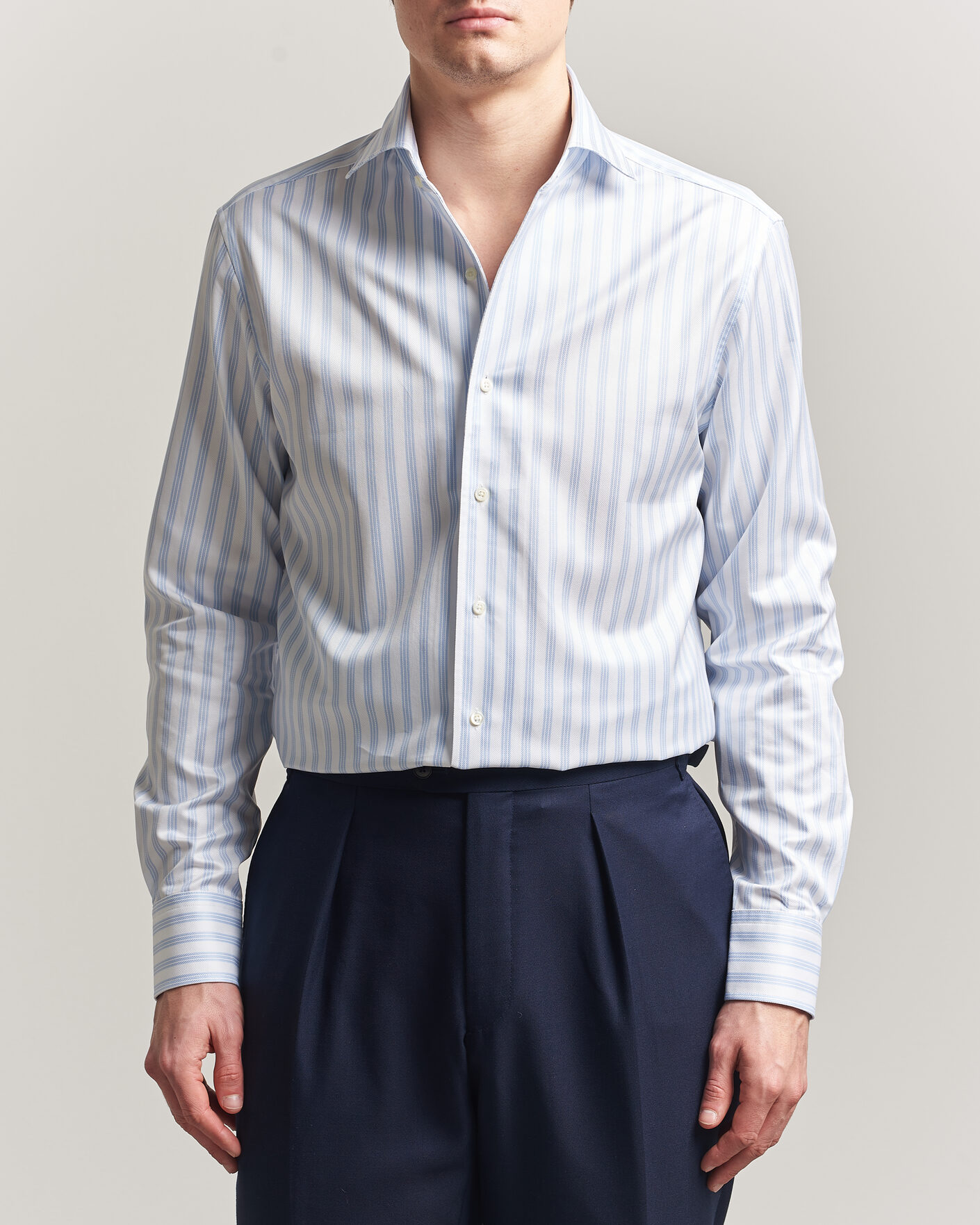 Uomini | Camicie | Stenströms | Regular Fit One Piece Collar Striped Shirt Blue