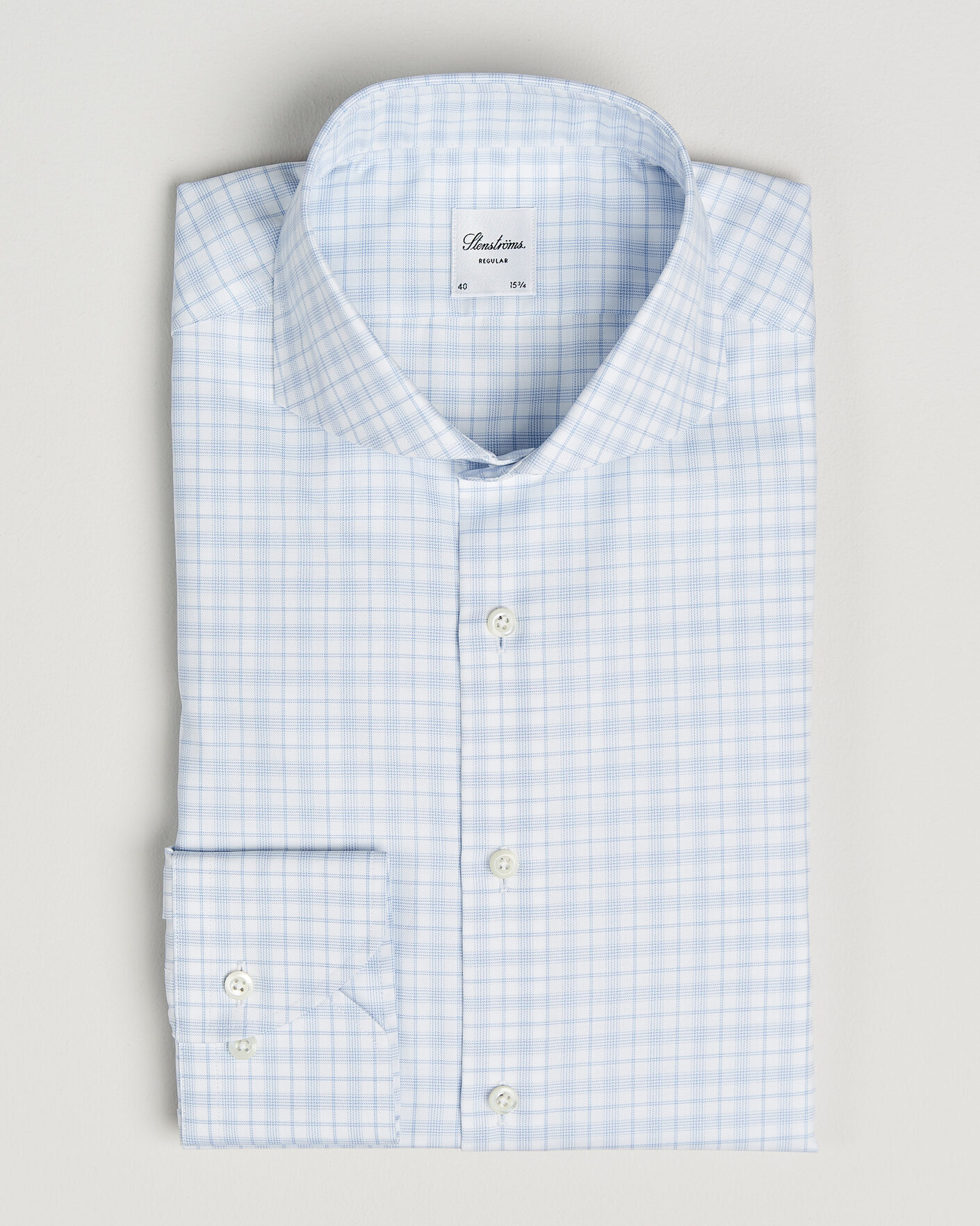 Uomini | Camicie | Stenströms | Regular Fit Checked Twill Shirt Light Blue