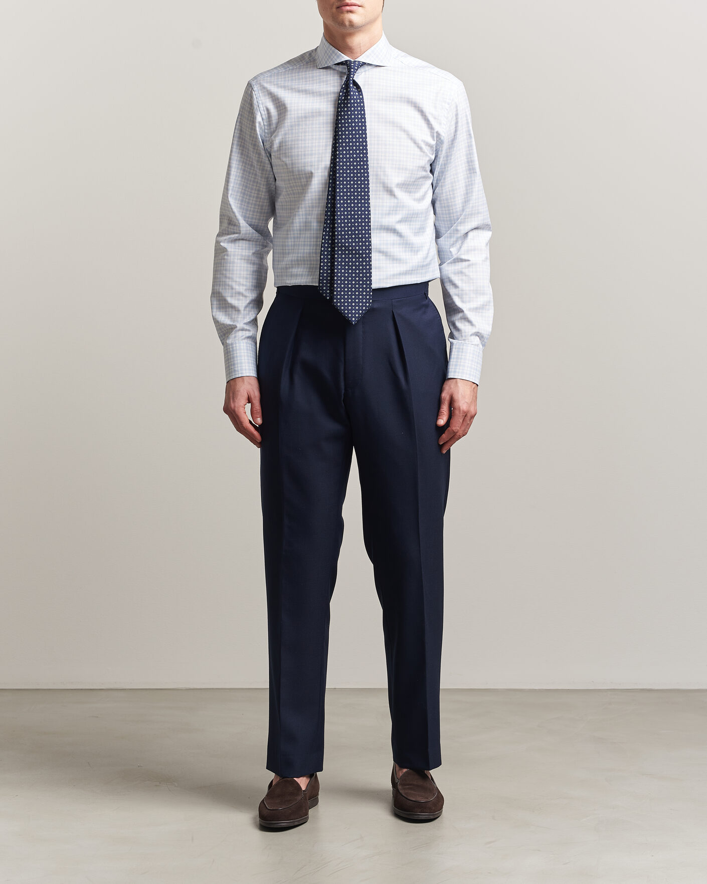 Uomini | Camicie | Stenströms | Regular Fit Checked Twill Shirt Light Blue