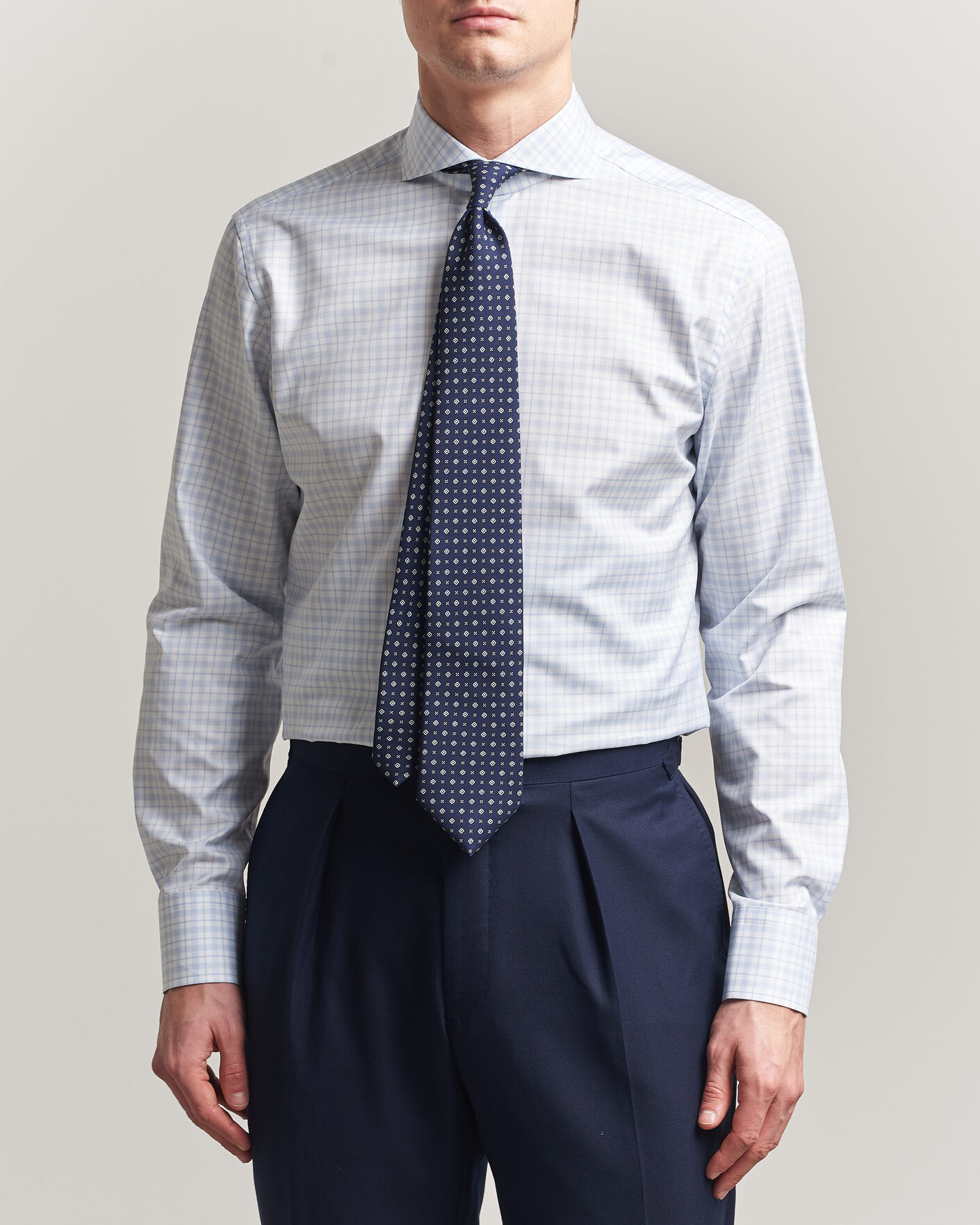 Uomini | Camicie | Stenströms | Regular Fit Checked Twill Shirt Light Blue