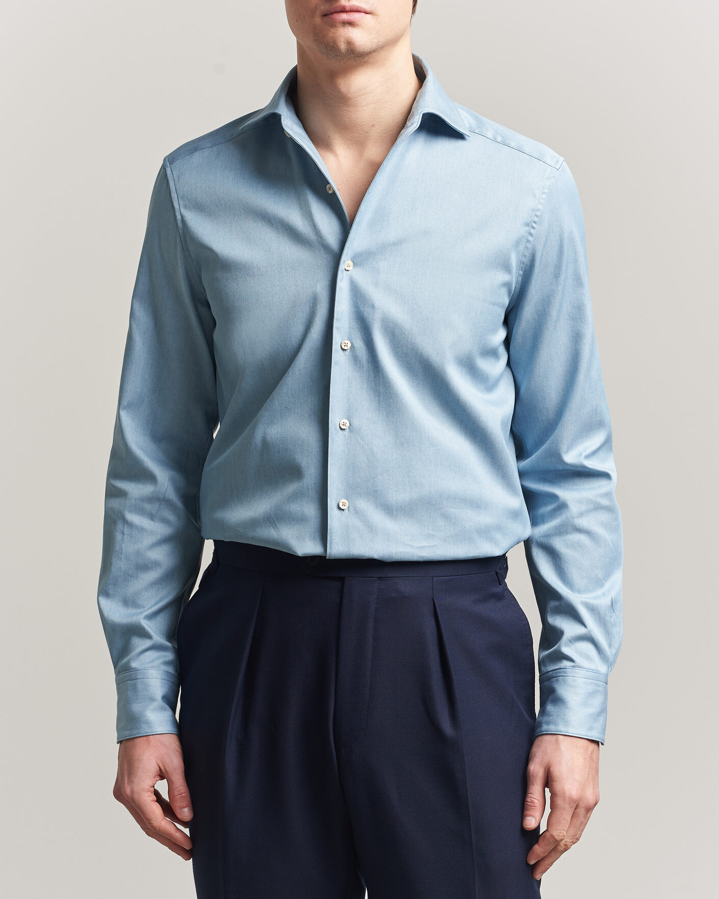 Uomini | Camicie | Stenströms | 1899 Slim One Piece Washed Denim Shirt Blue