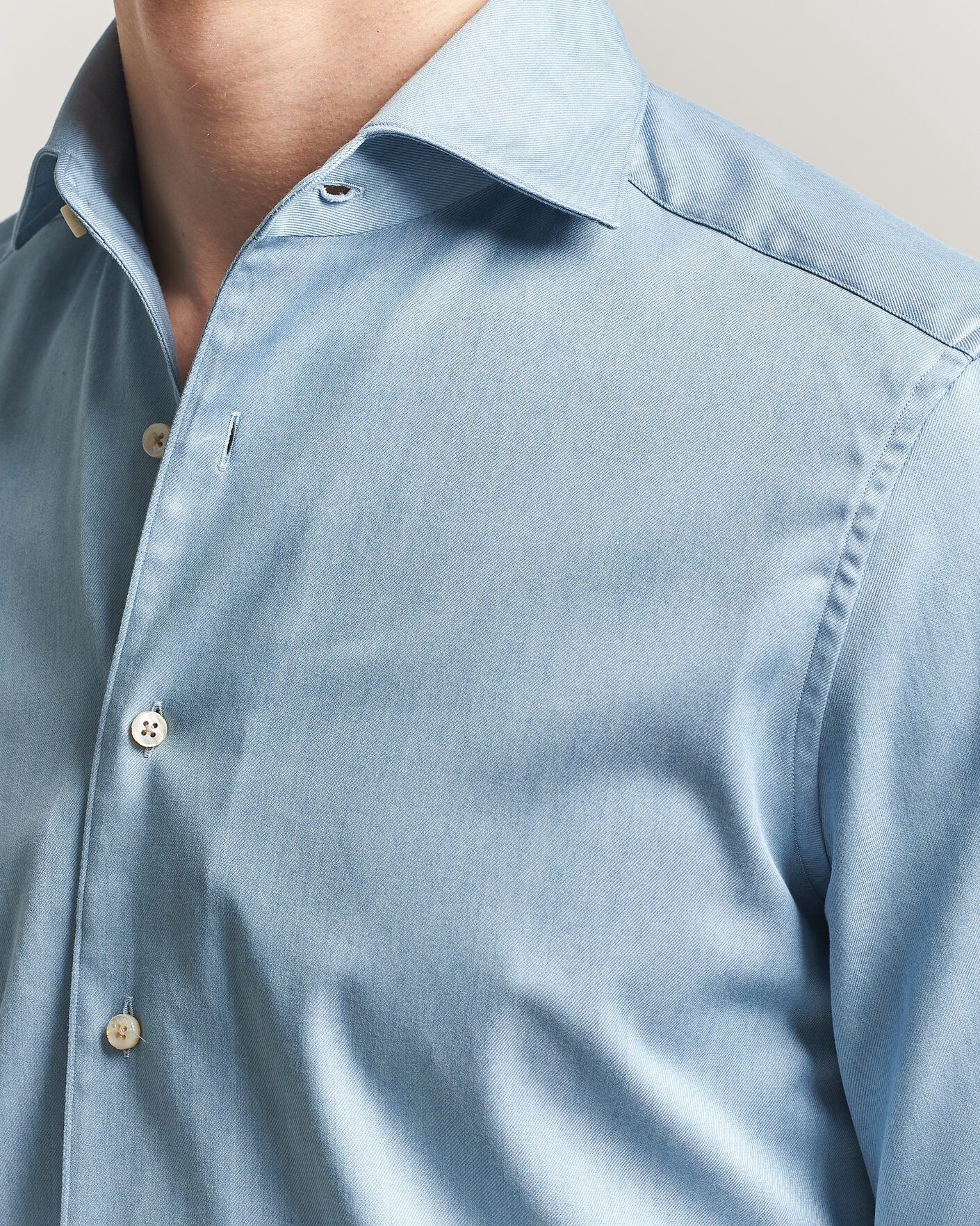 Uomini | Camicie | Stenströms | 1899 Slim One Piece Washed Denim Shirt Blue