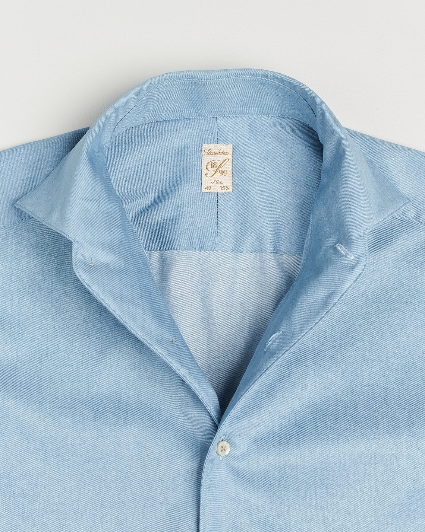Uomini | Camicie | Stenströms | 1899 Slim One Piece Washed Denim Shirt Blue