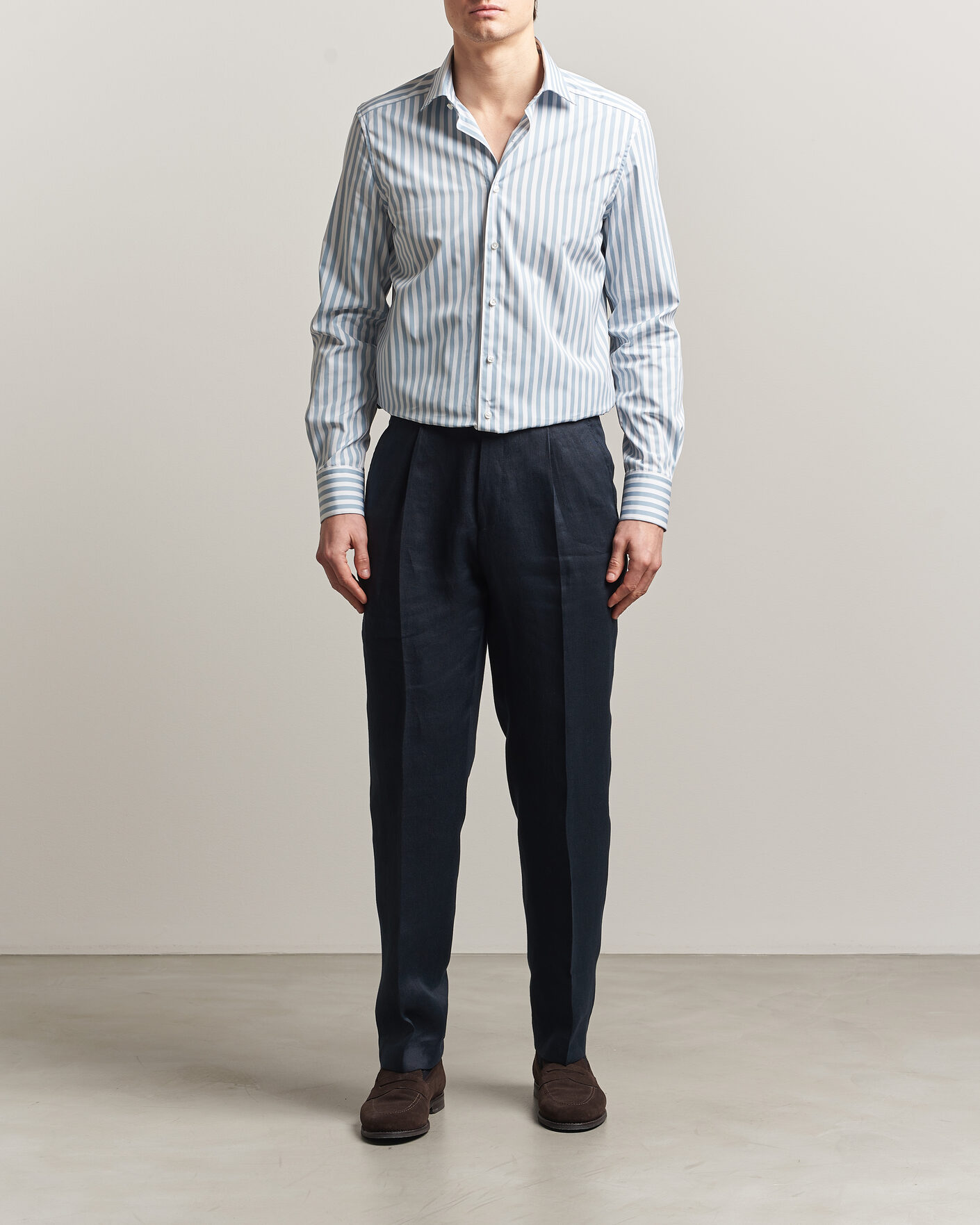 Uomini | Camicie | Stenströms | 1899 Cotton Twill Striped Shirt Blue
