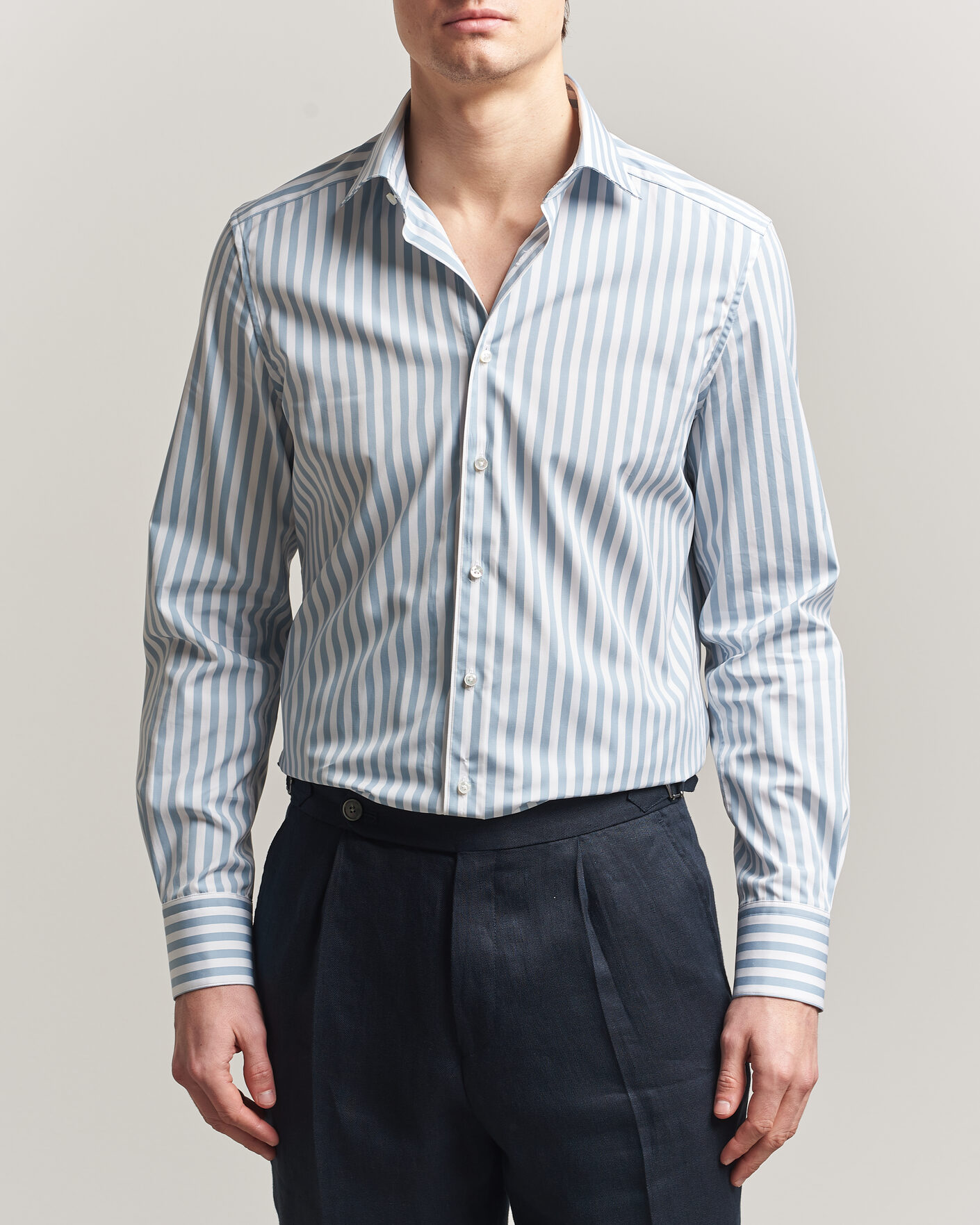 Uomini | Camicie | Stenströms | 1899 Cotton Twill Striped Shirt Blue