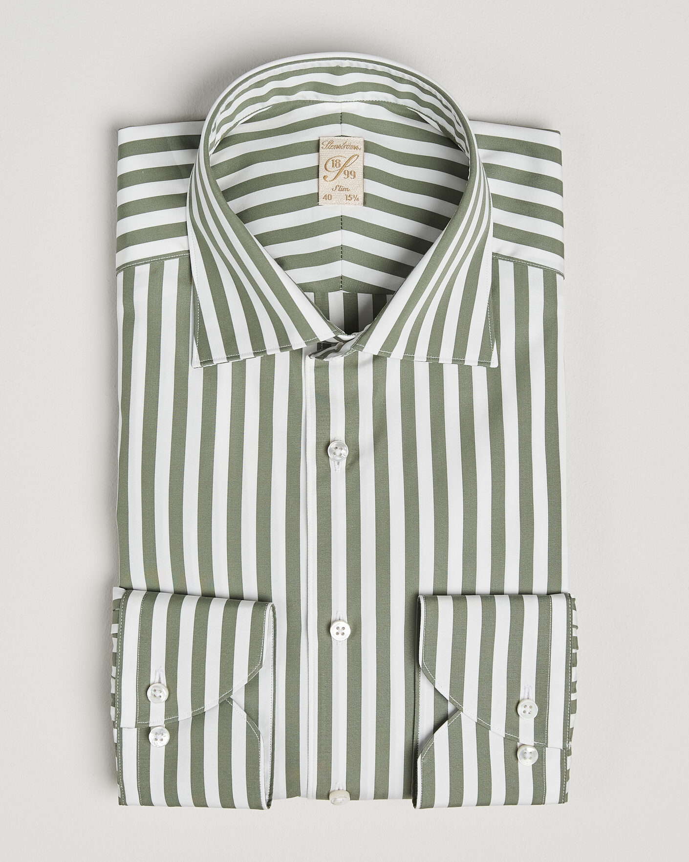 Uomini | Camicie | Stenströms | 1899 Cotton Twill Striped Shirt Green