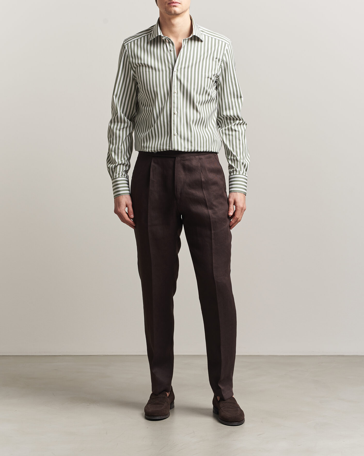 Uomini | Camicie | Stenströms | 1899 Cotton Twill Striped Shirt Green