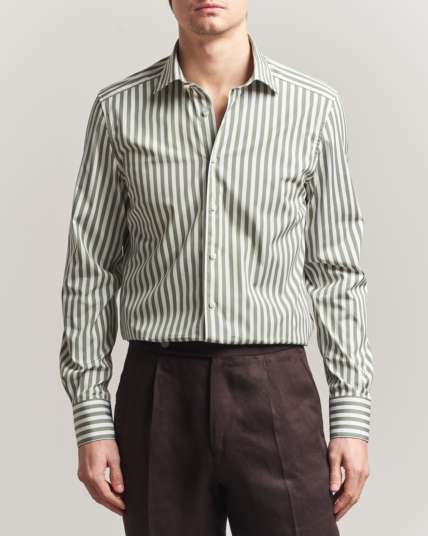 Uomini | Camicie | Stenströms | 1899 Cotton Twill Striped Shirt Green