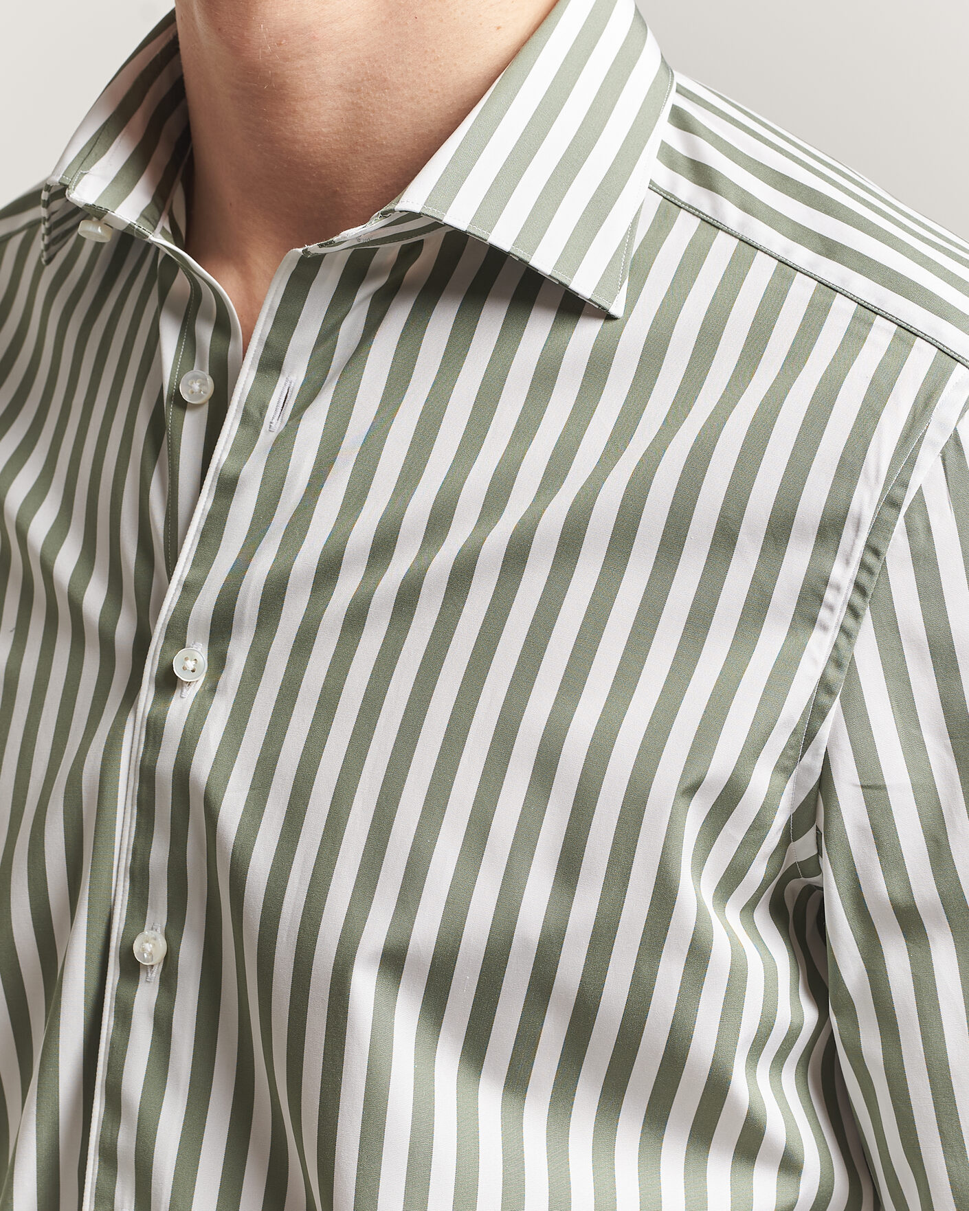 Uomini | Camicie | Stenströms | 1899 Cotton Twill Striped Shirt Green