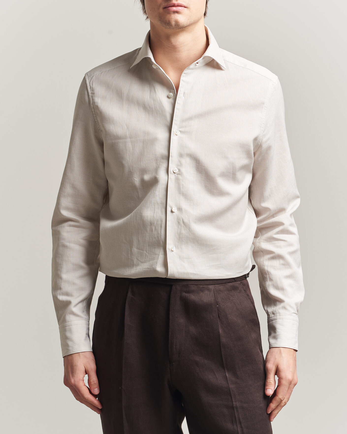 Uomini | Camicie | Stenströms | 1899 Cotton/Linen/Silk Striped Shirt Beige