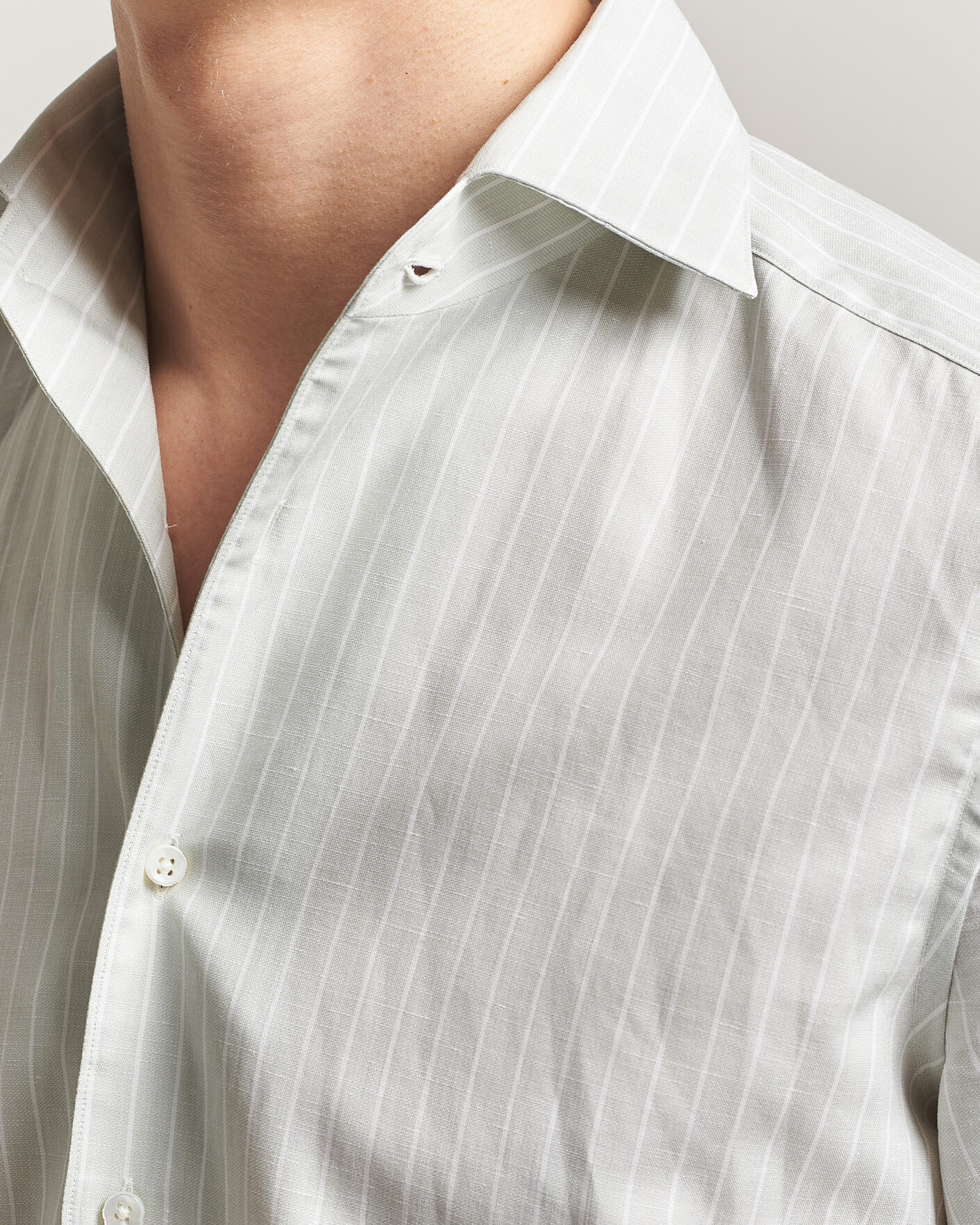 Uomini | Camicie | Stenströms | 1899 Cotton/Linen/Silk Striped Shirt Green