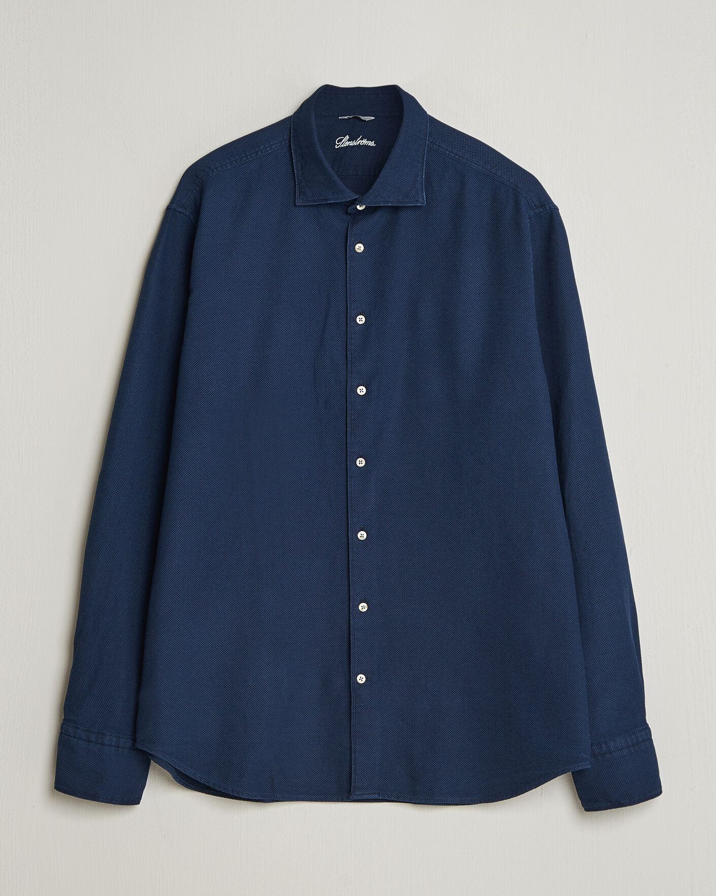 Uomini | Camicie | Stenströms | Regular Fit Structured Denim Shirt Navy