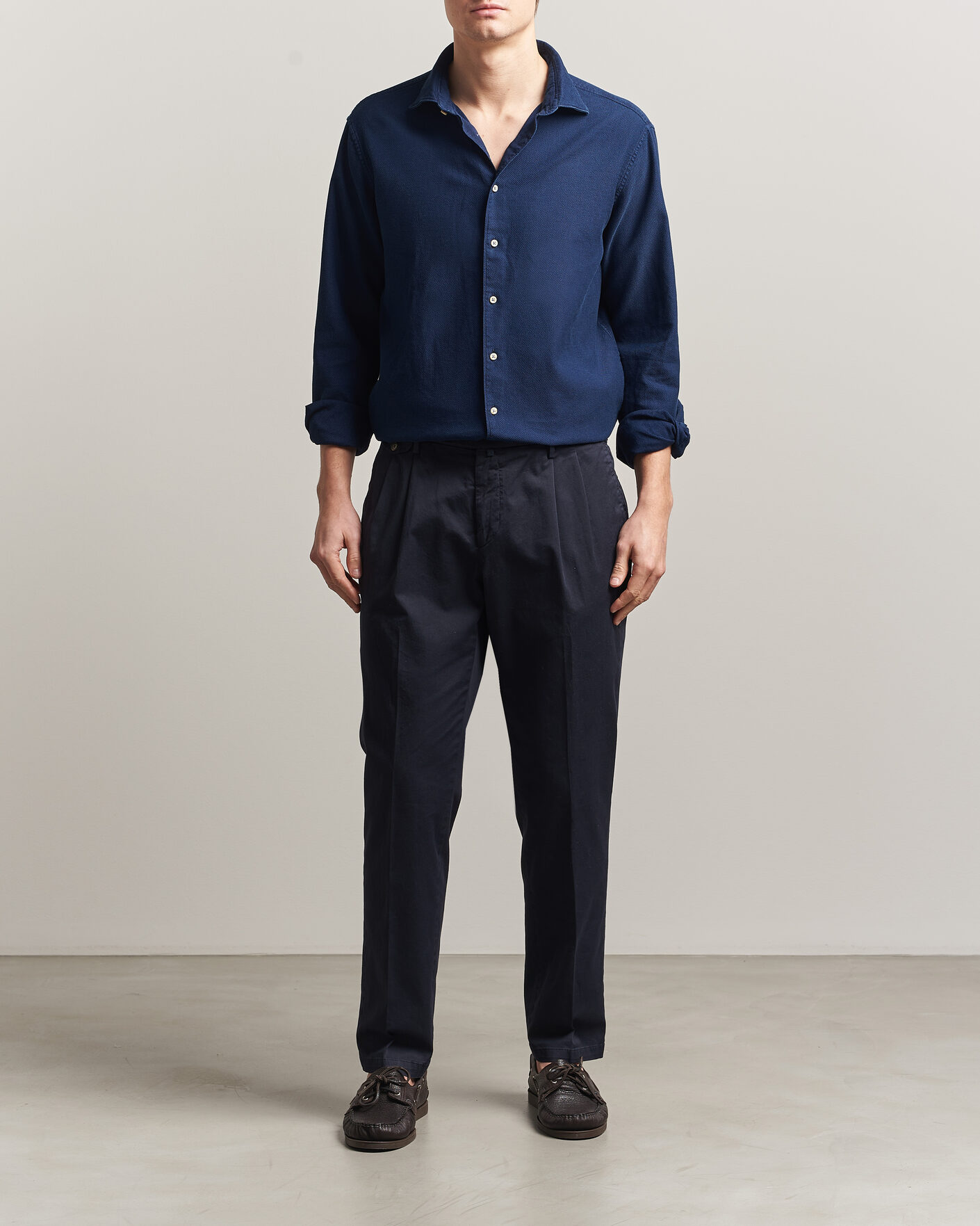 Uomini | Camicie | Stenströms | Regular Fit Structured Denim Shirt Navy