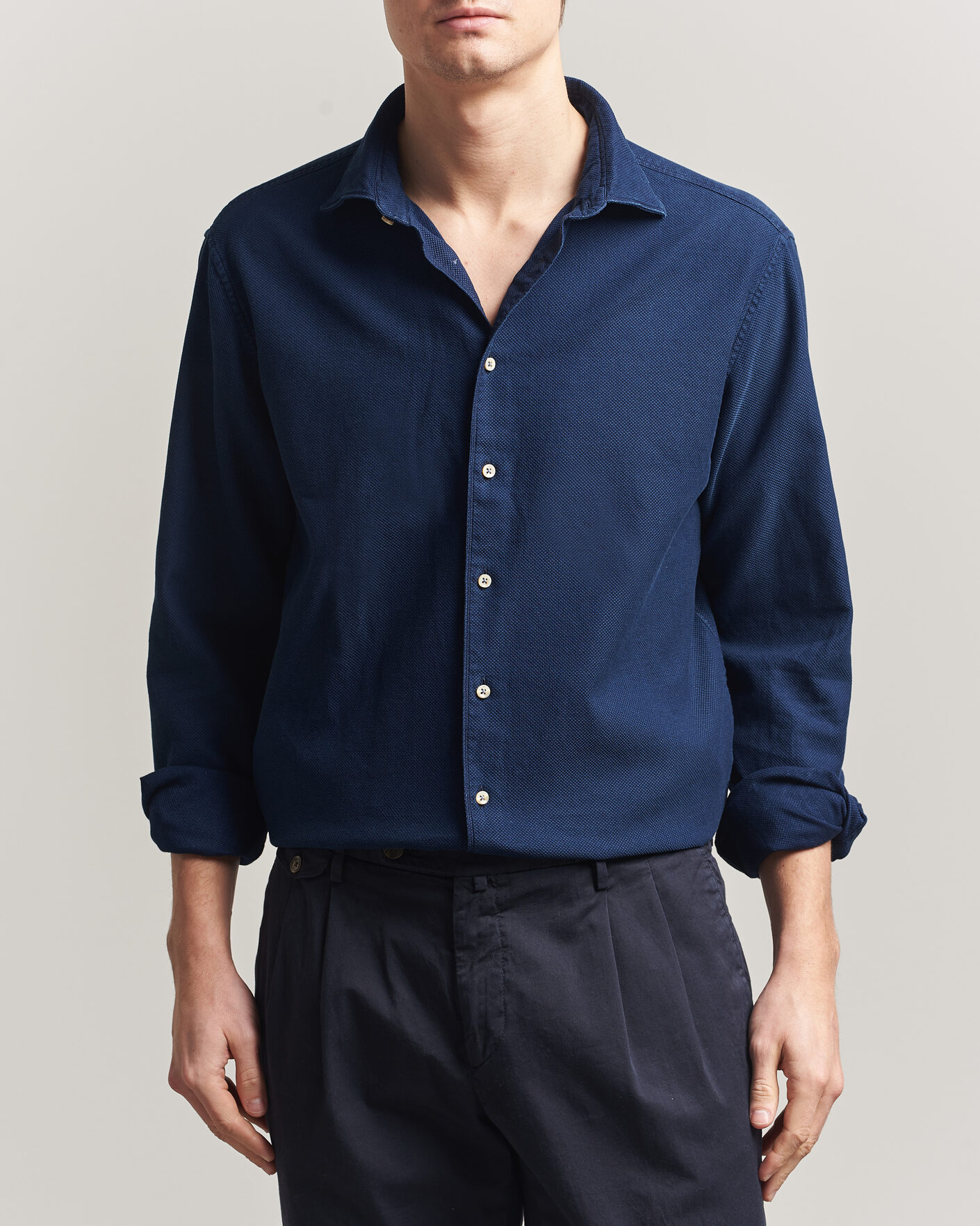 Uomini | Camicie | Stenströms | Regular Fit Structured Denim Shirt Navy