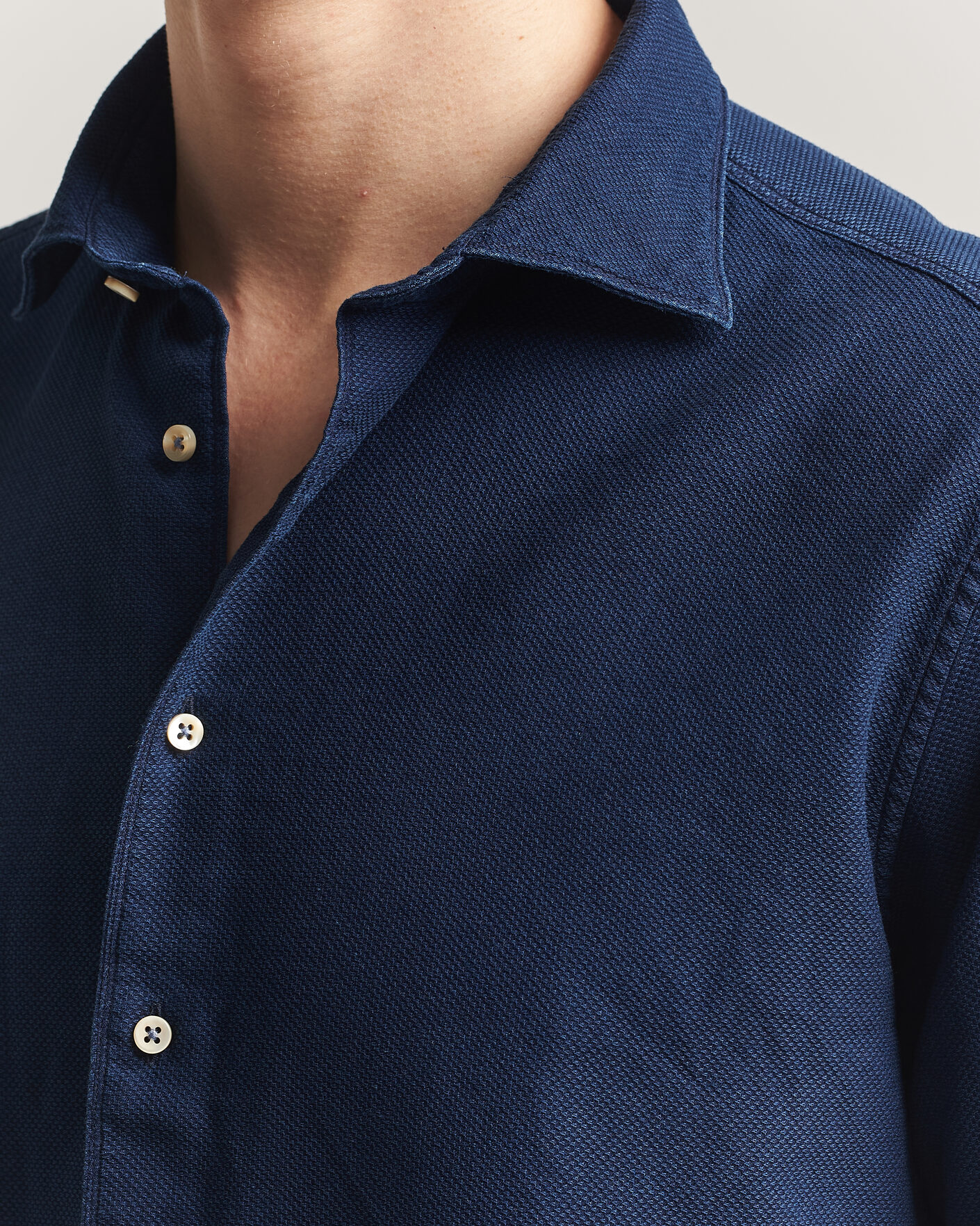 Uomini | Camicie | Stenströms | Regular Fit Structured Denim Shirt Navy