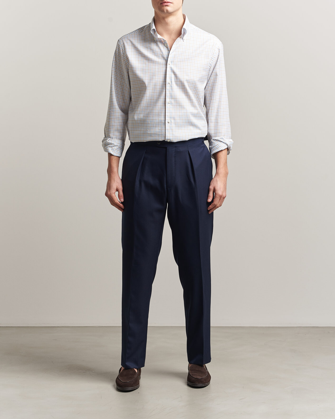 Uomini | Camicie | Stenströms | Regular Fit Checked Oxford Shirt Blue