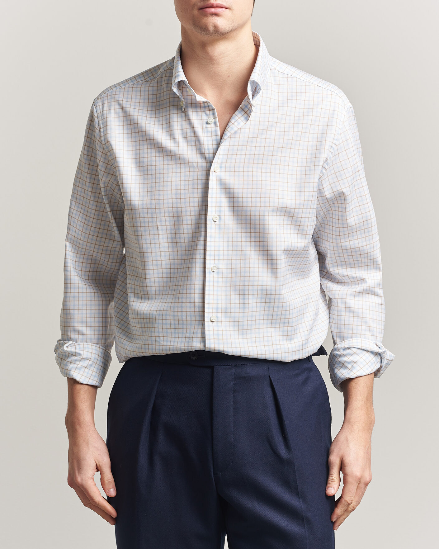 Uomini | Camicie | Stenströms | Regular Fit Checked Oxford Shirt Blue