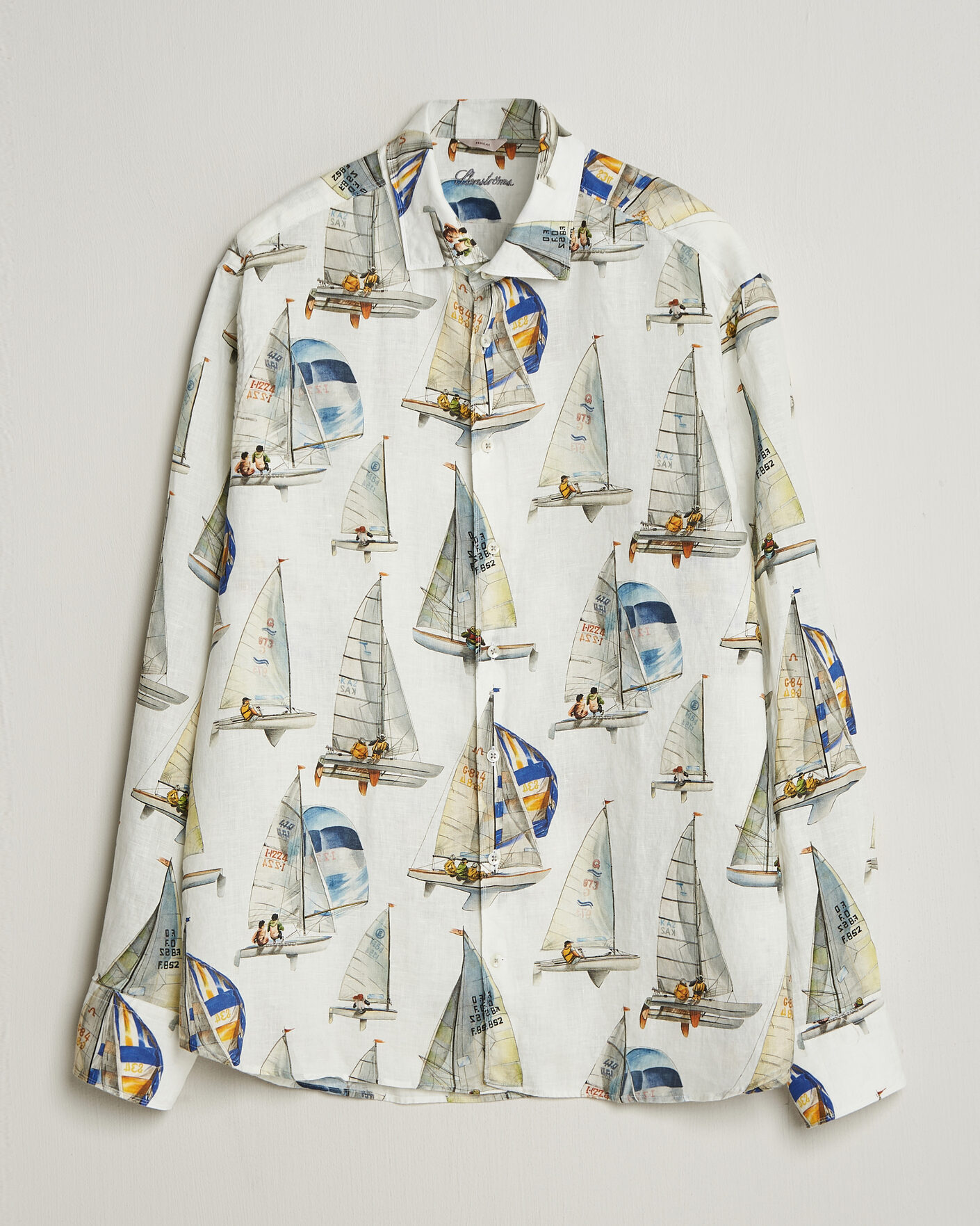 Uomini | Camicie | Stenströms | Regular Fit Printed Sailing Linen Shirt White