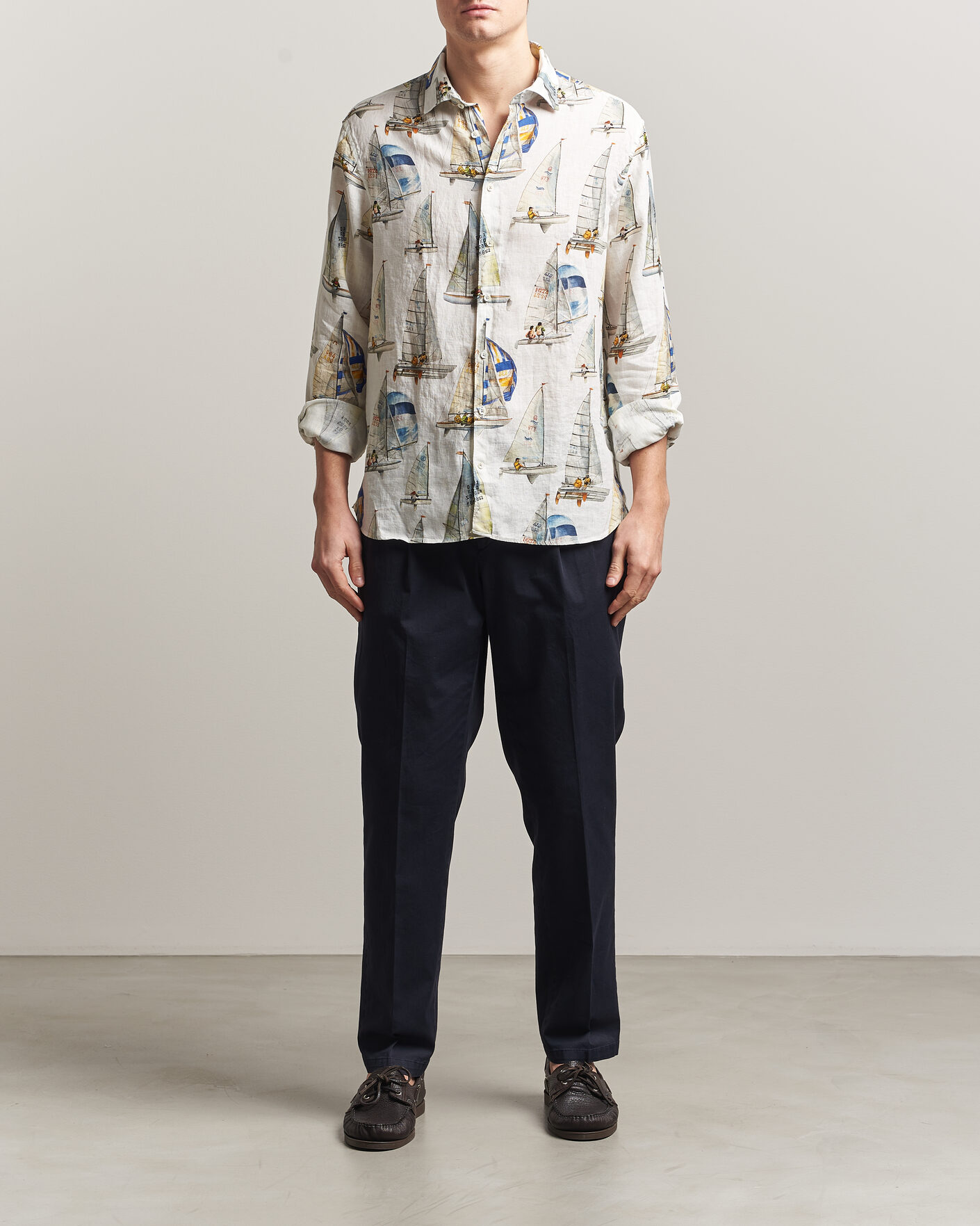 Uomini | Camicie | Stenströms | Regular Fit Printed Sailing Linen Shirt White