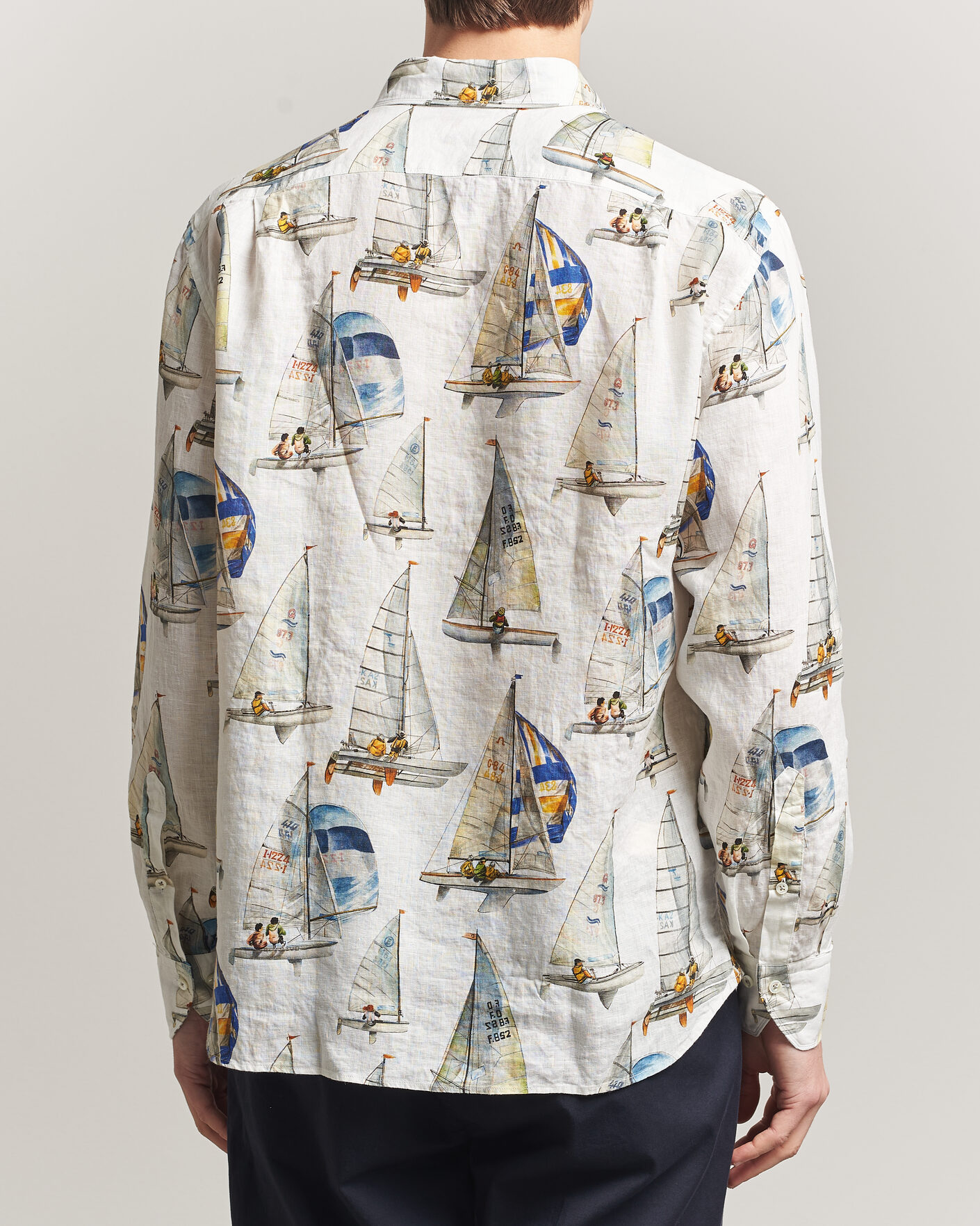 Uomini | Camicie | Stenströms | Regular Fit Printed Sailing Linen Shirt White