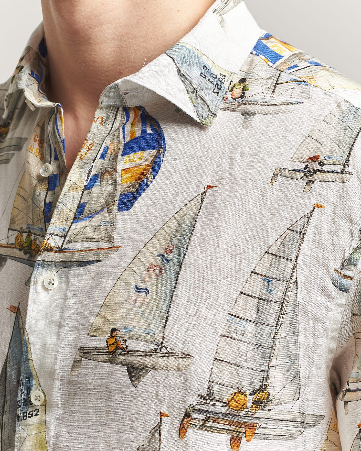 Uomini | Camicie | Stenströms | Regular Fit Printed Sailing Linen Shirt White