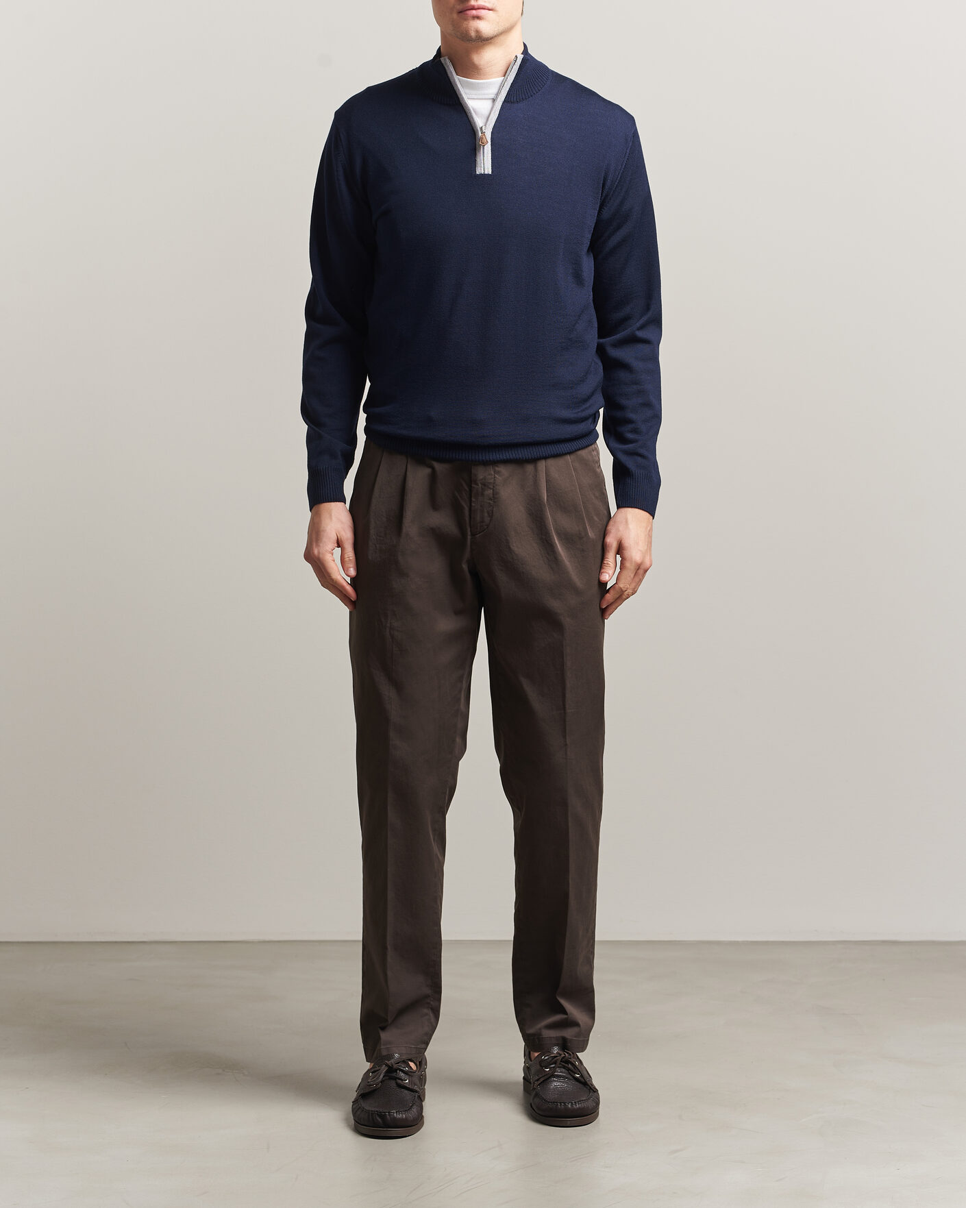 Uomini | Maglieria | Stenströms | Merino Contrast Half-Zip Navy