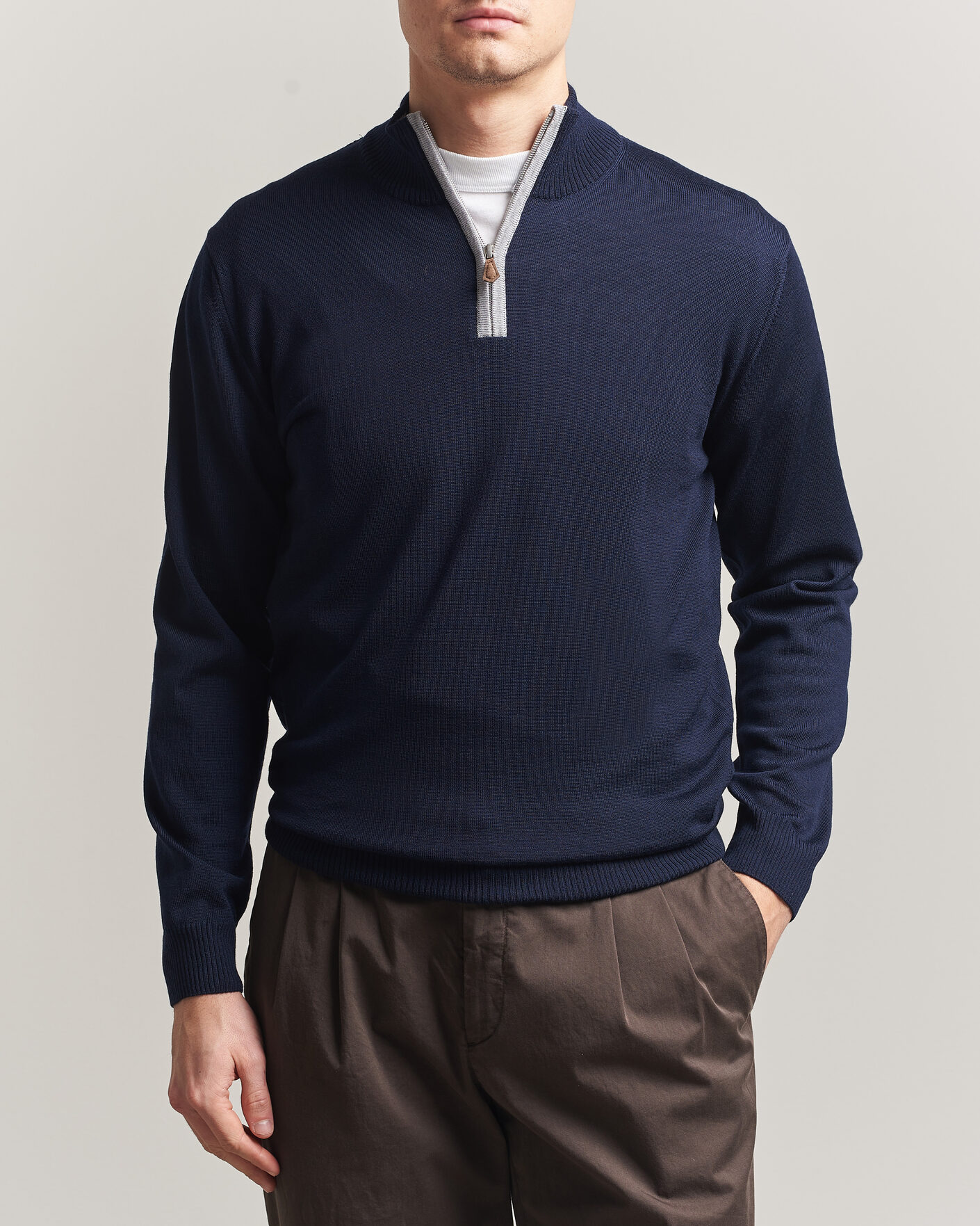 Uomini | Maglieria | Stenströms | Merino Contrast Half-Zip Navy