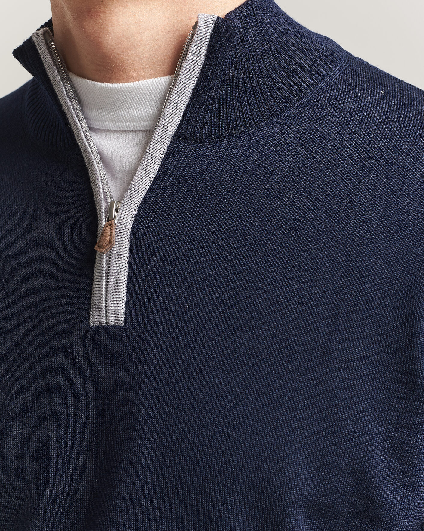 Uomini | Maglieria | Stenströms | Merino Contrast Half-Zip Navy