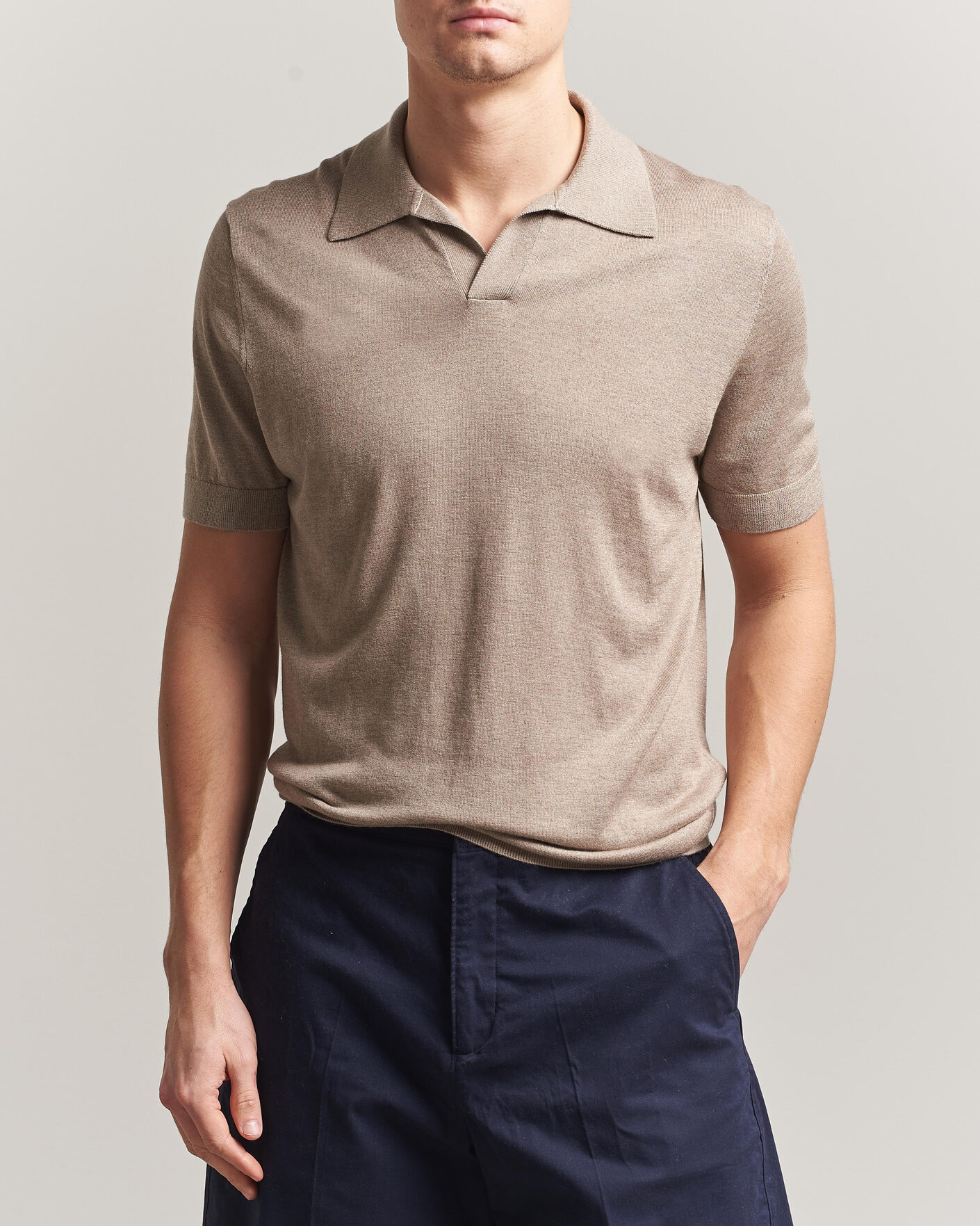 Uomini | Polo | Stenströms | Silk/Cashmere Polo Taupe