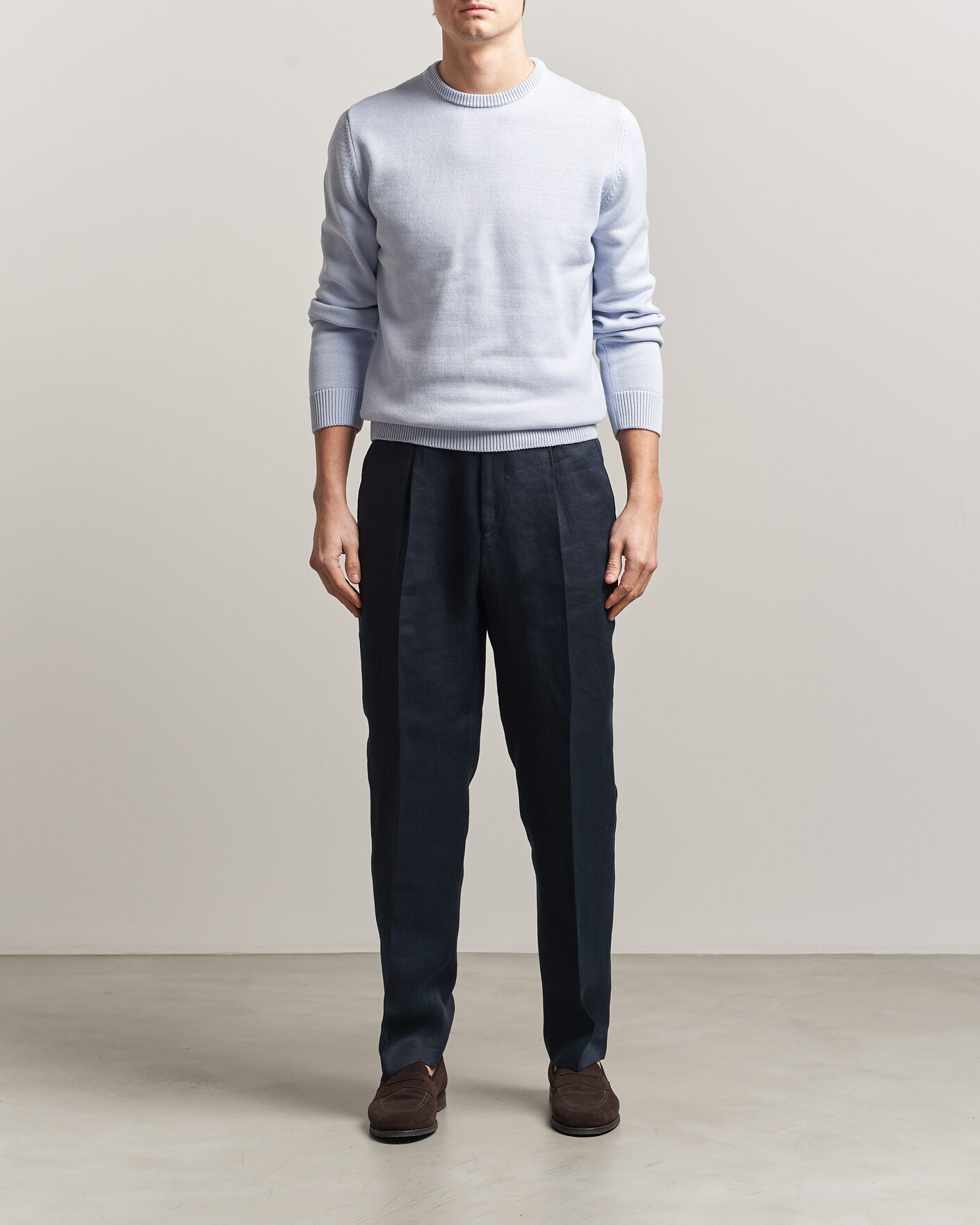 Uomini | Maglieria | Stenströms | Organic Cotton Knitted Sweater Light Blue