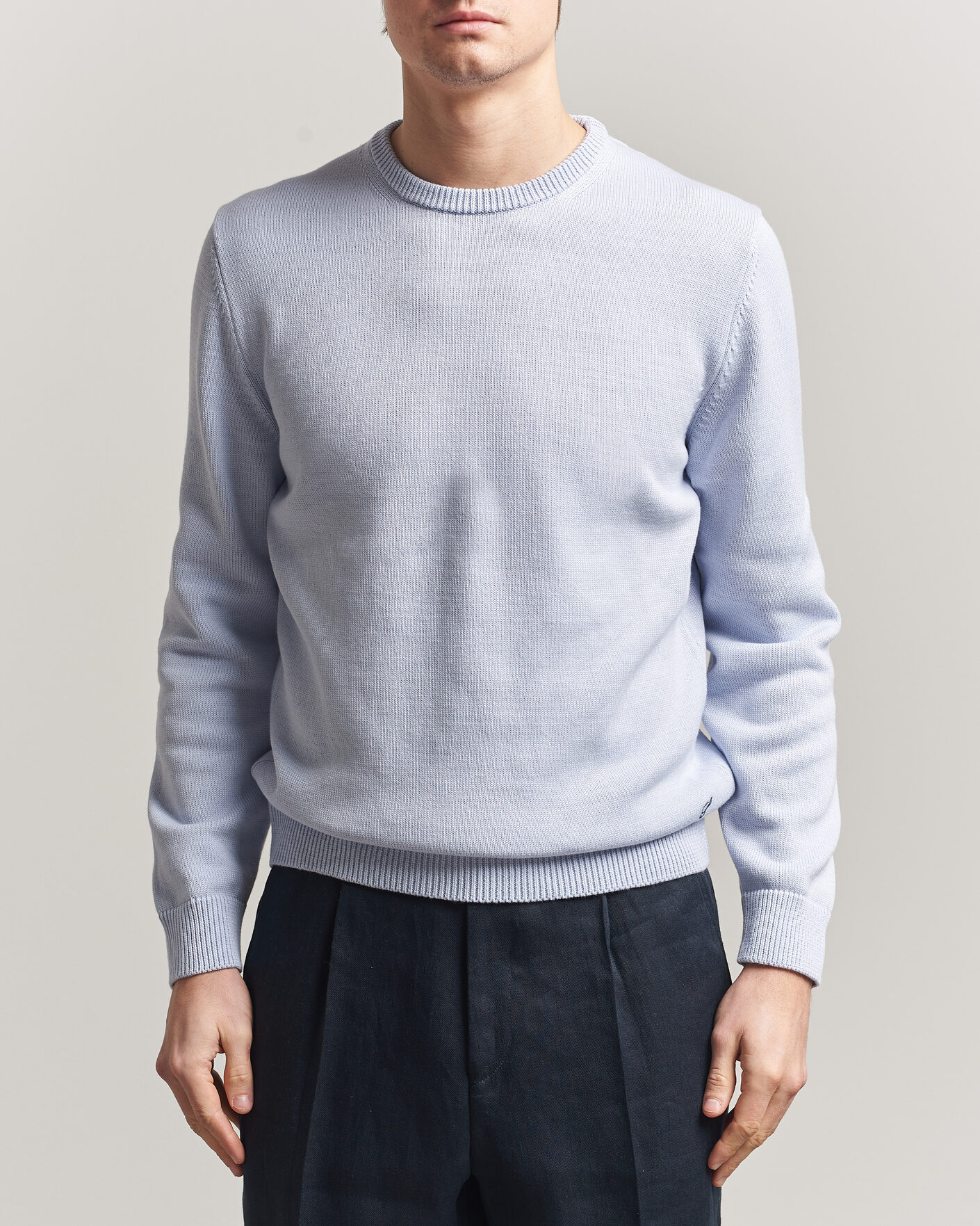 Uomini | Maglieria | Stenströms | Organic Cotton Knitted Sweater Light Blue