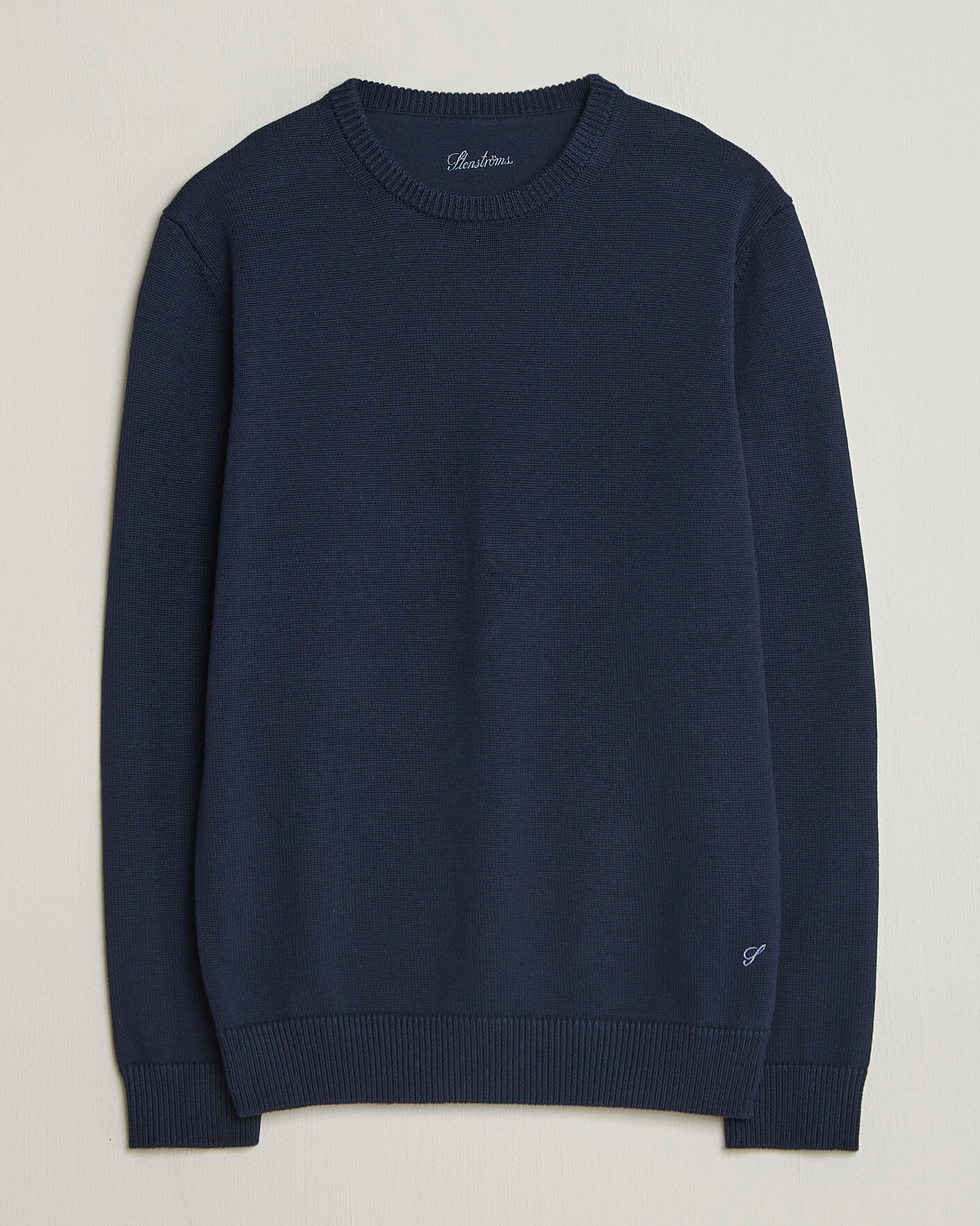 Uomini | Maglieria | Stenströms | Organic Cotton Knitted Sweater Navy