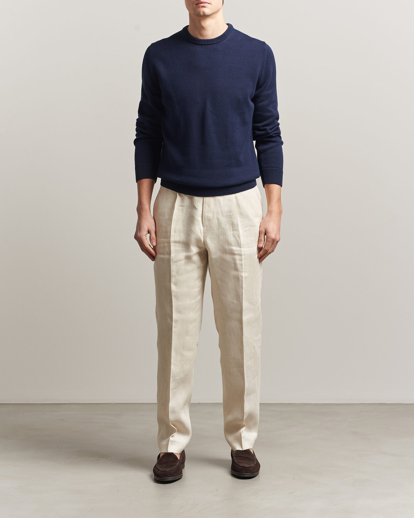 Uomini | Maglieria | Stenströms | Organic Cotton Knitted Sweater Navy