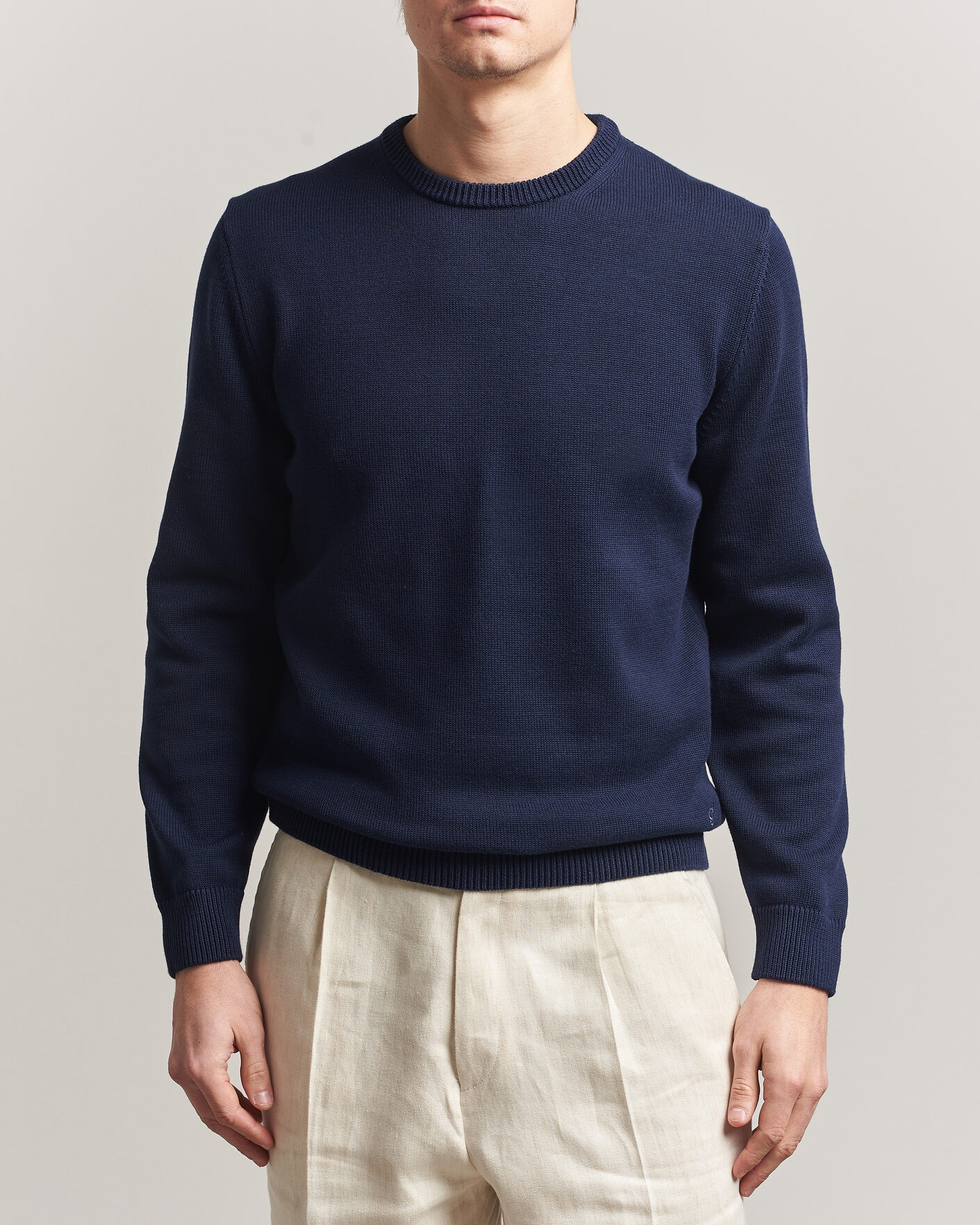 Uomini | Maglieria | Stenströms | Organic Cotton Knitted Sweater Navy
