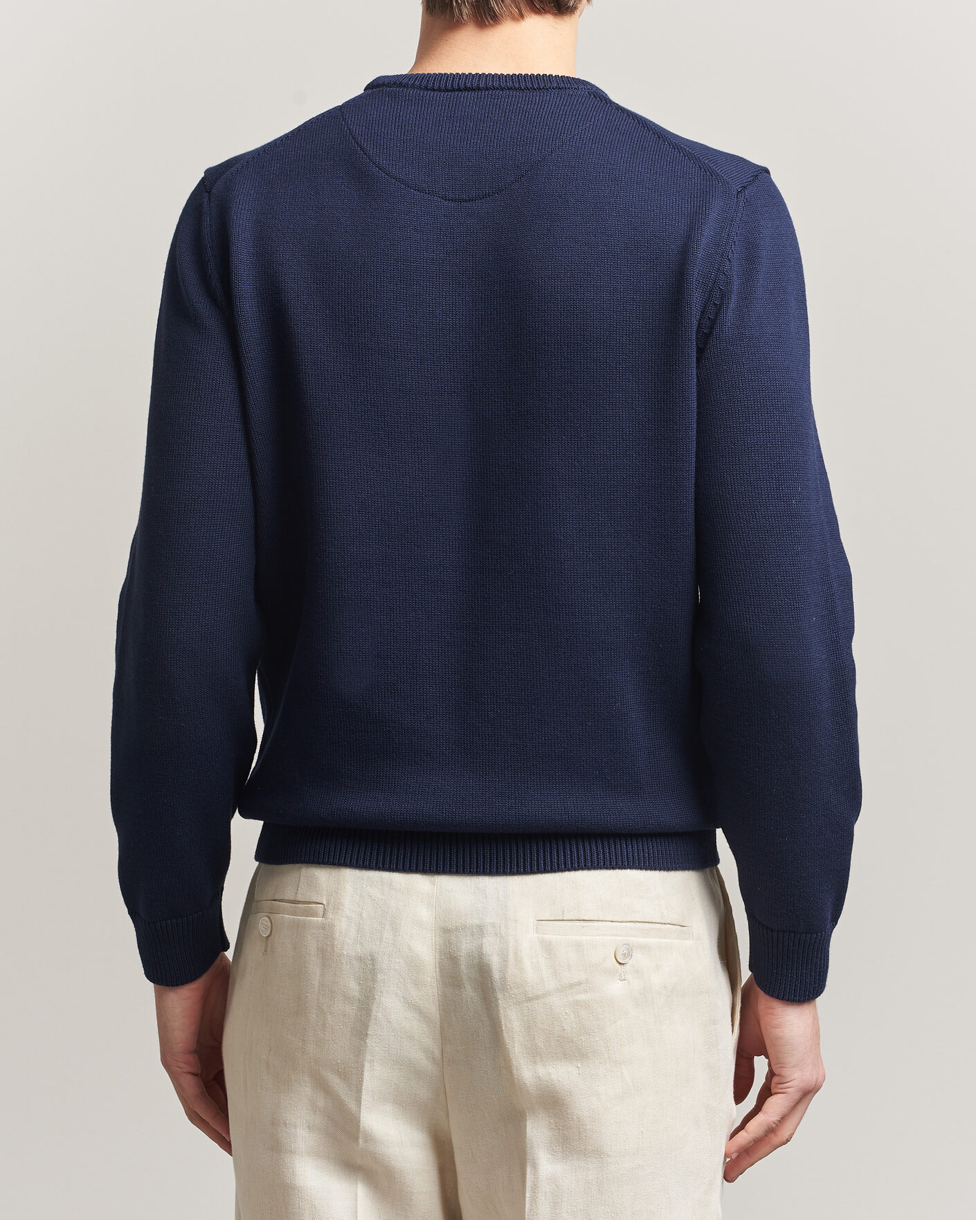 Uomini | Maglieria | Stenströms | Organic Cotton Knitted Sweater Navy
