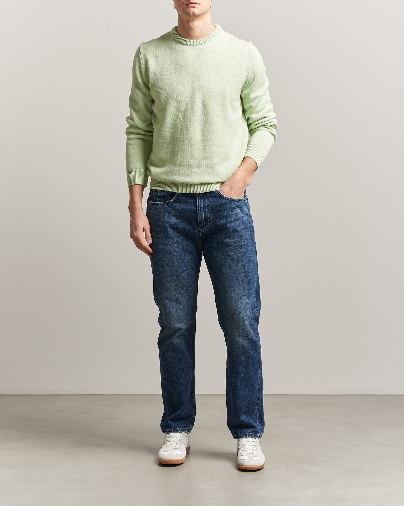 Uomini | Maglieria | Stenströms | Organic Cotton Knitted Sweater Light Green